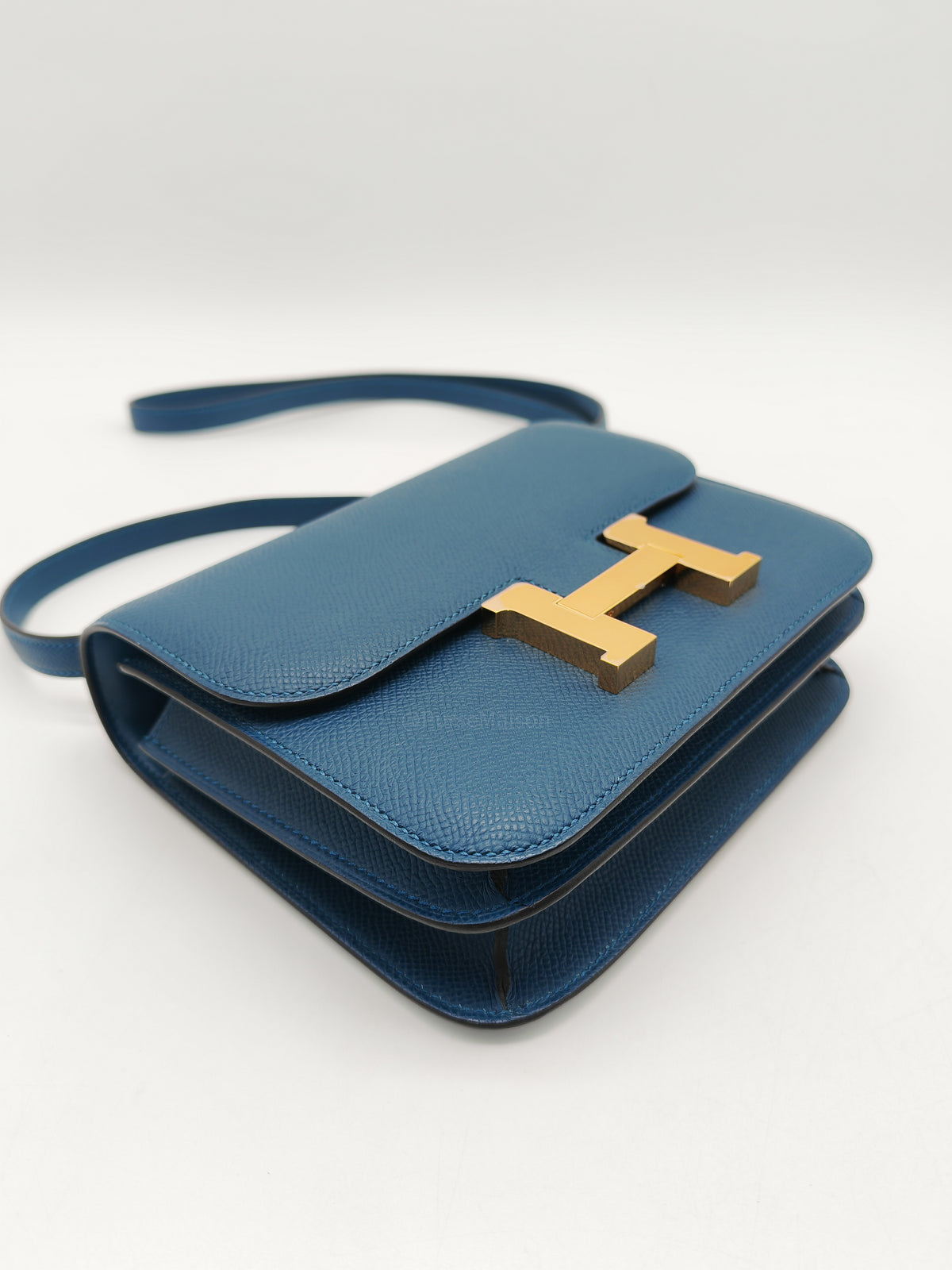 Hermes Constance 18 Mini in Bleu Thalassa Epsom Leather Gold Hardware Stamp W (2024)