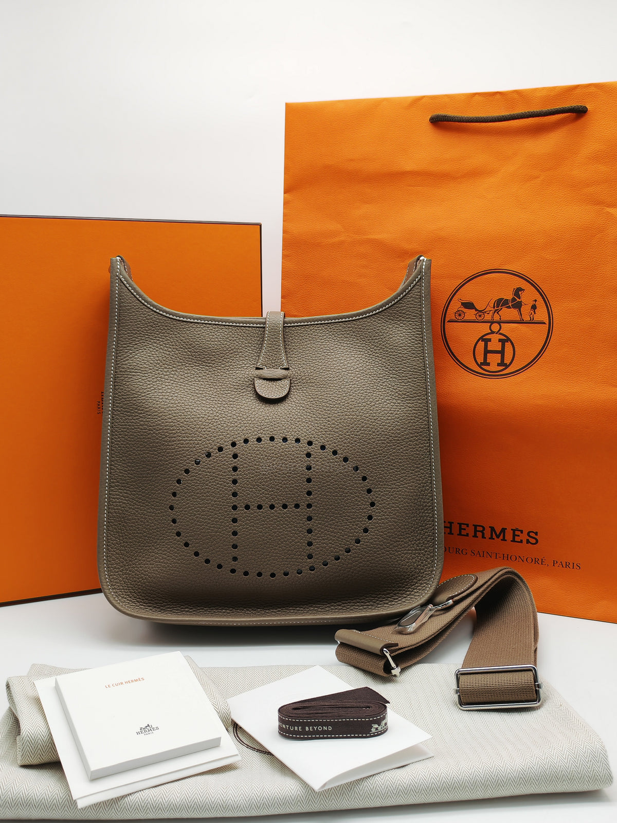 Hermes Evelyne PM in Etoupe Clemence Leather Palladium Hardware Stamp K (2026)
