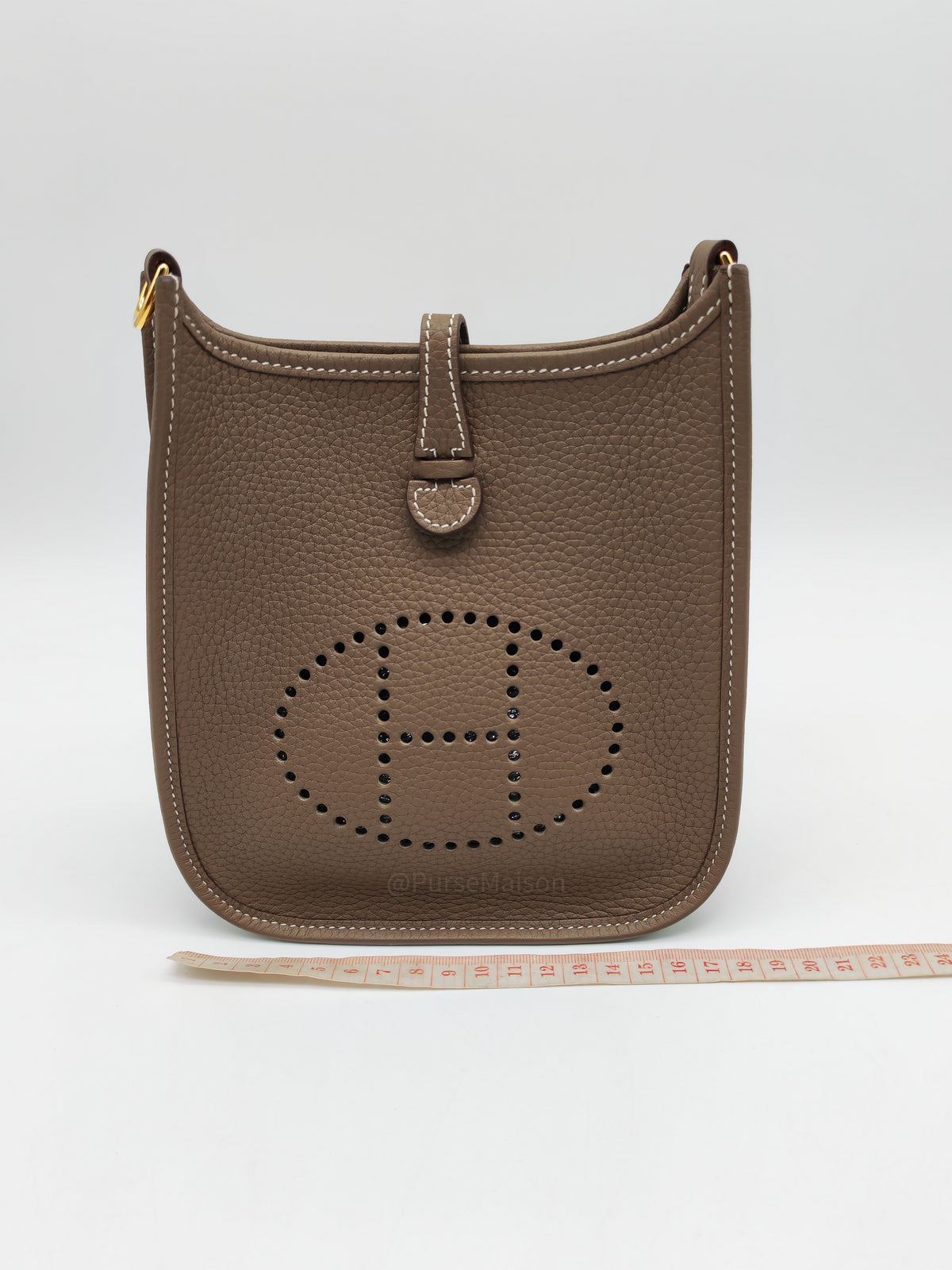 Hermes Mini Evelyne TPM in Etoupe Clemence Leather with Navy Blue Strap Palladium Hardware Stamp K(2025)