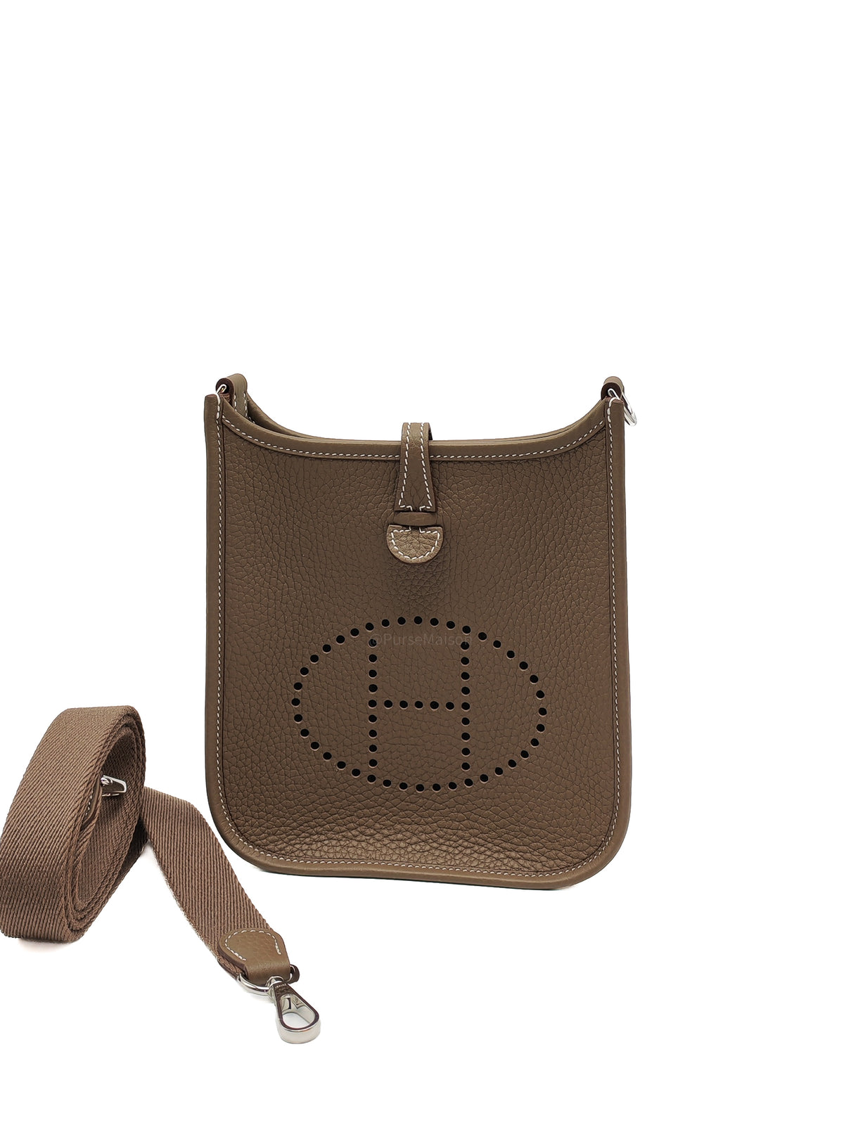 Hermes Evelyne TPM in Etoupe Taurillon Clemence Leather and Palladium Hardware Stamp G (2026)