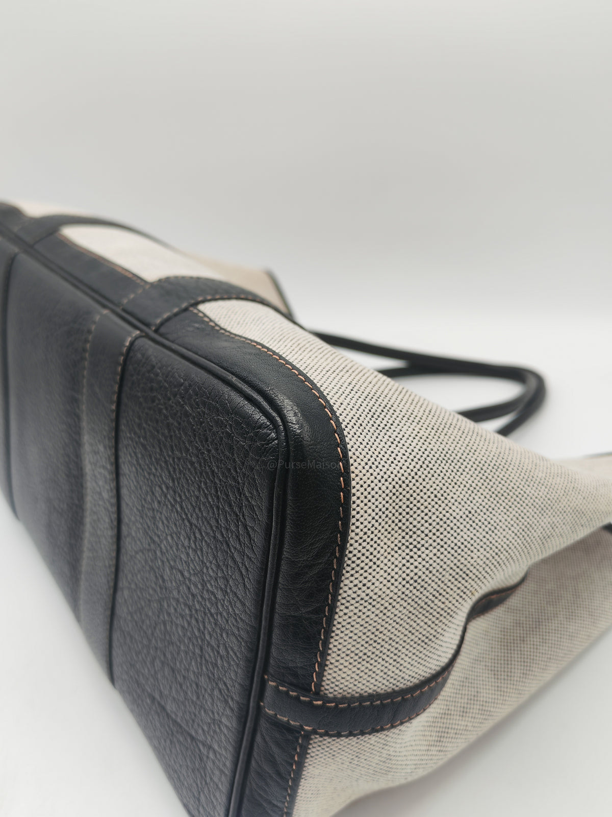 Hermes Garden Party Tote 36 in Ecru/Black Natural Toile Canvas and Palladium Hardware Stamp Square H (2004)
