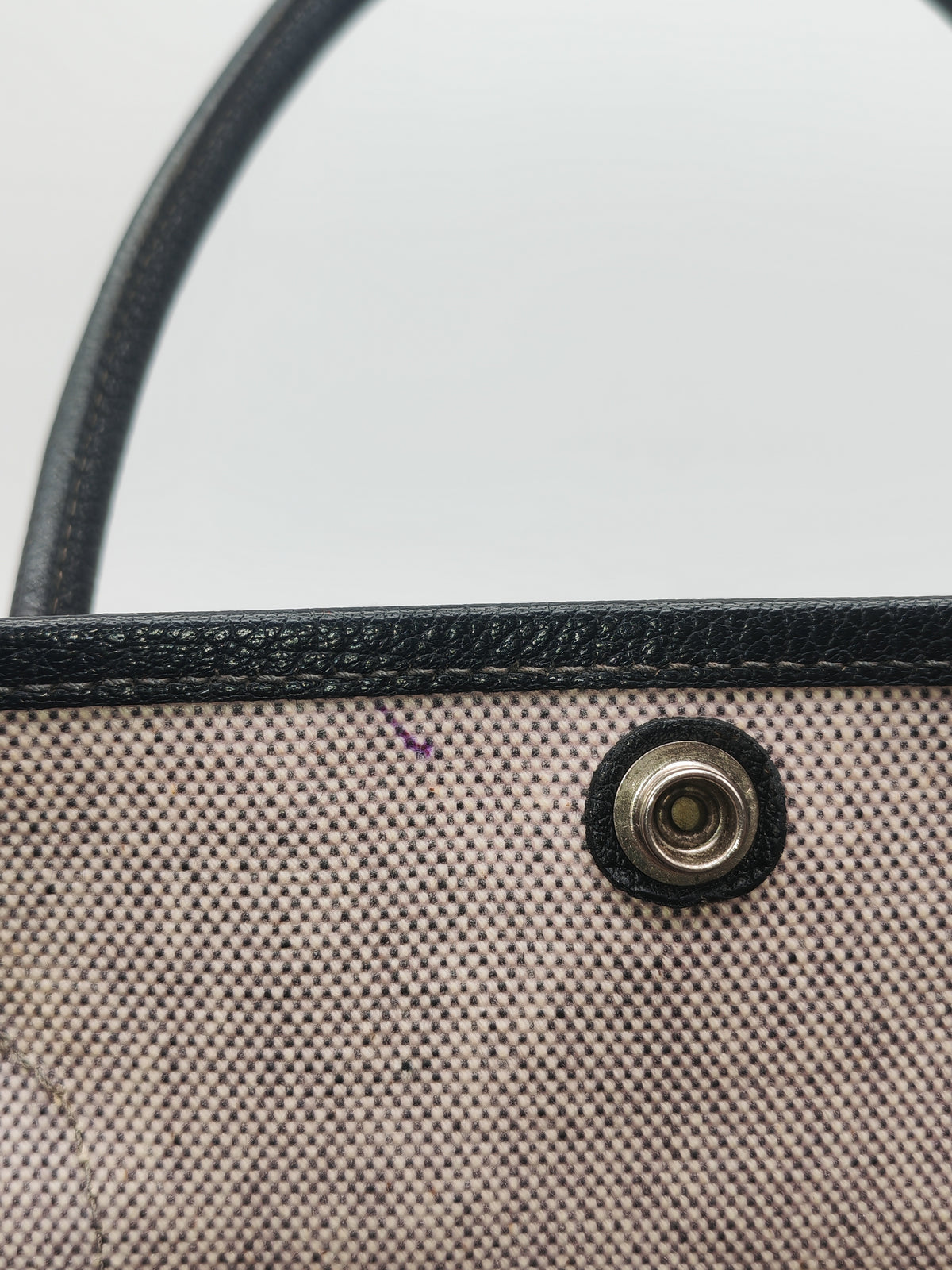 Hermes Garden Party Tote 36 in Ecru/Black Natural Toile Canvas and Palladium Hardware Stamp Square H (2004)