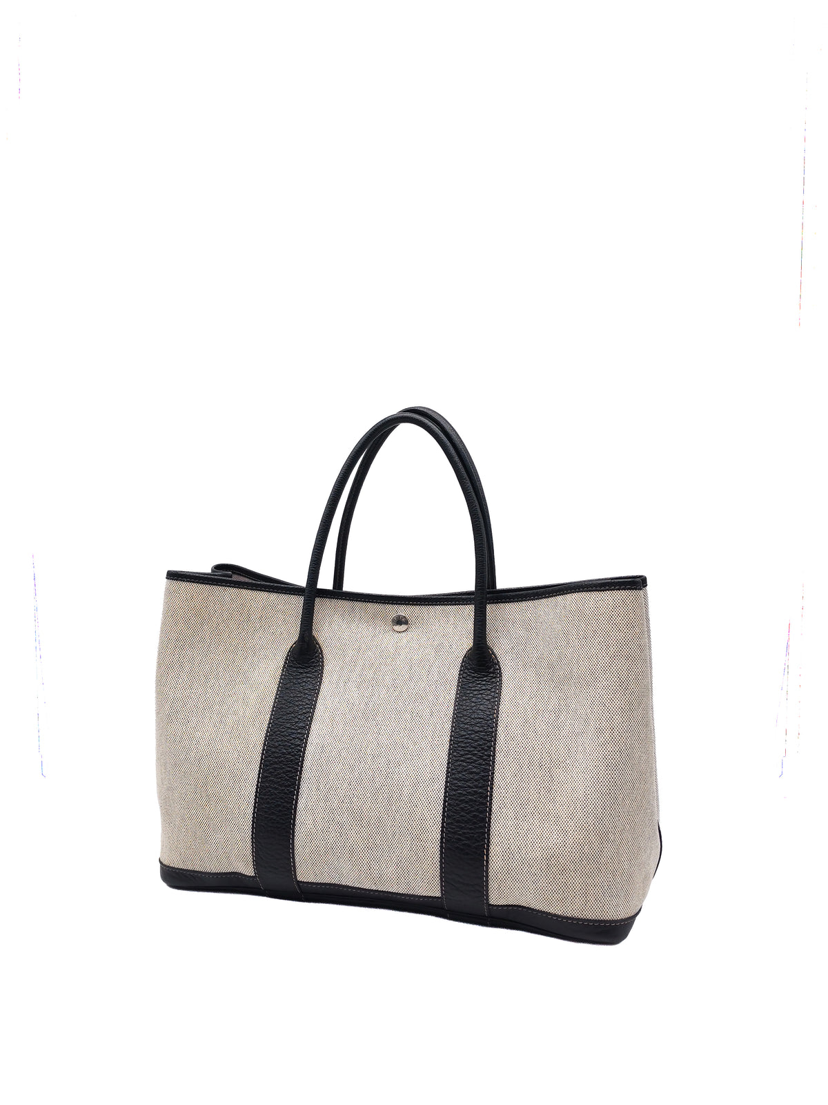 Hermes Garden Party Tote 36 in Ecru/Black Natural Toile Canvas and Palladium Hardware Stamp Square H (2004)