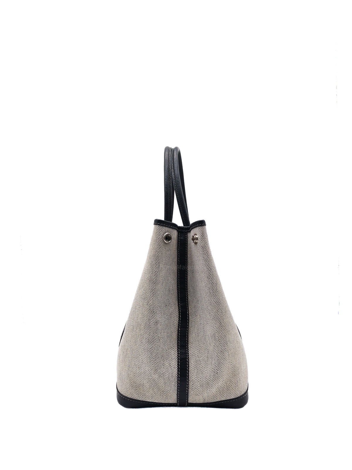Hermes Garden Party Tote 36 in Ecru/Black Natural Toile Canvas and Palladium Hardware Stamp Square H (2004)
