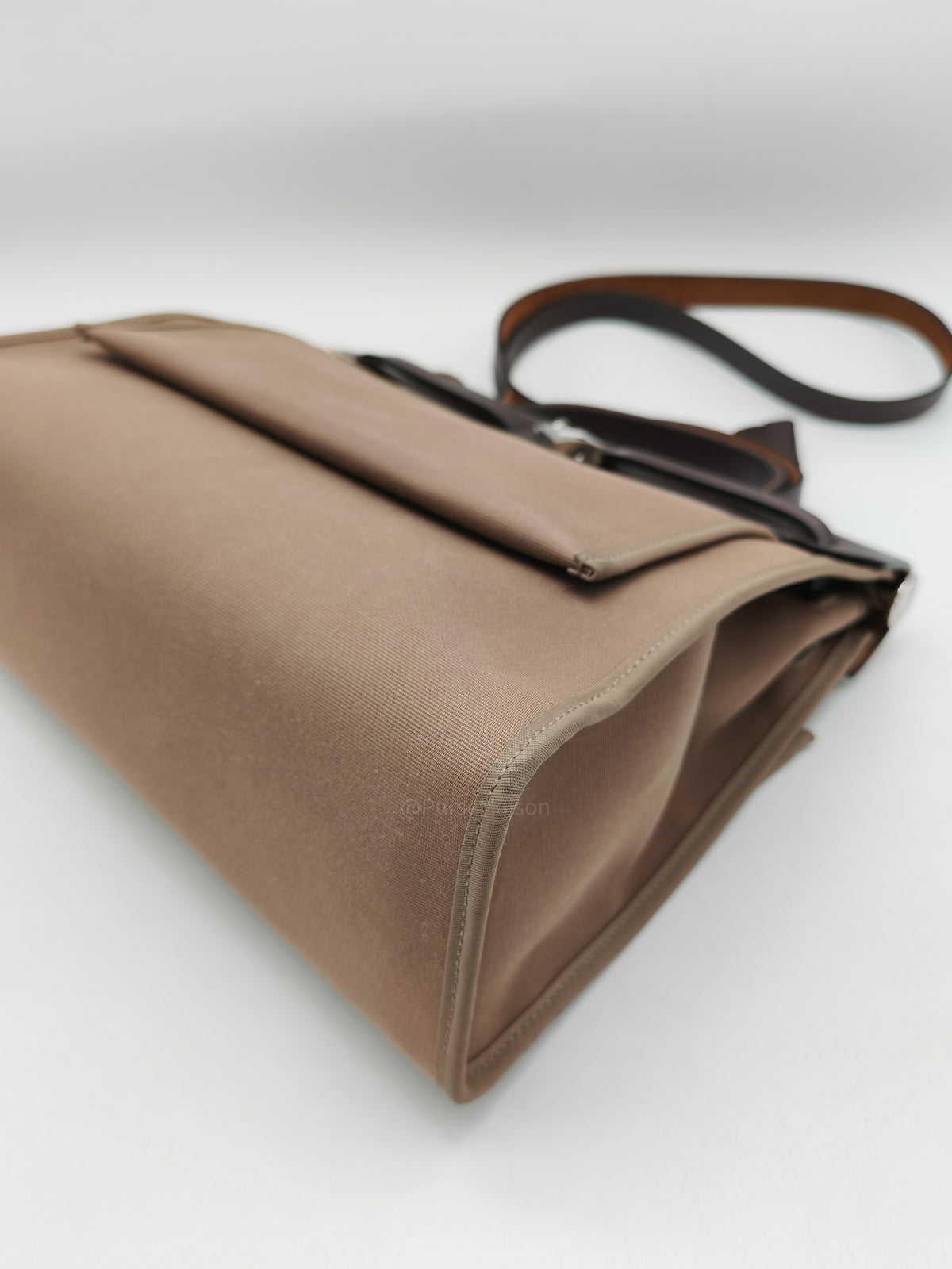 Hermes Herbag Zip 31 in Ebene Leather & Etoupe Canvas Palladium Hardware Stamp T(2015) | Purse Maison Luxury Bags Shop