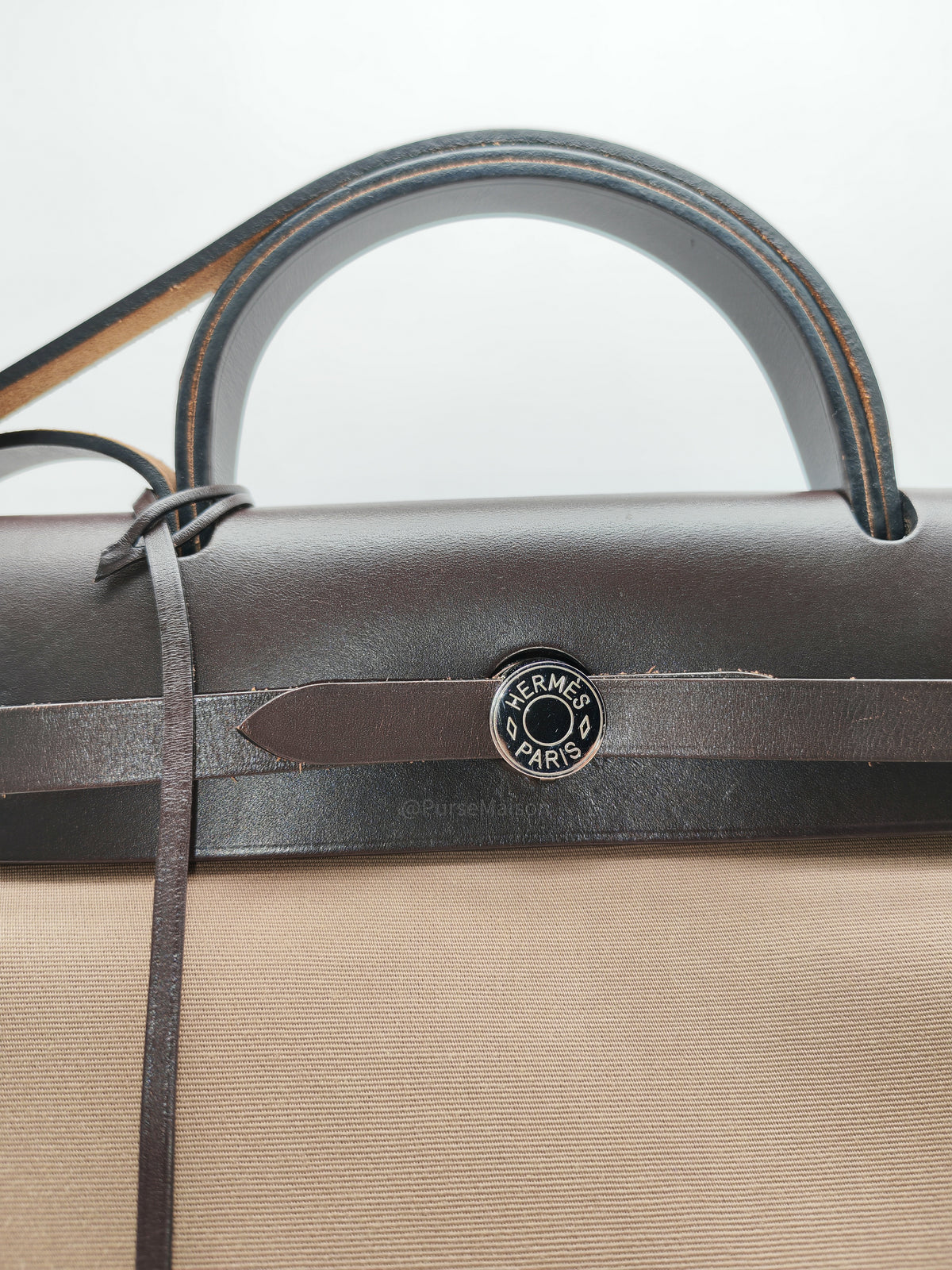 Hermes Herbag Zip 31 in Ebene Leather & Etoupe Canvas Palladium Hardware Stamp T(2015) | Purse Maison Luxury Bags Shop