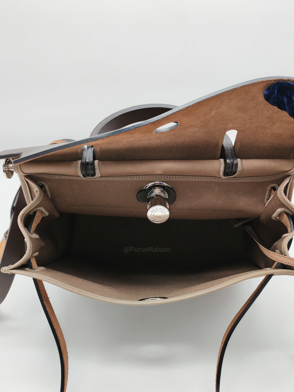 Hermes Herbag Zip 31 in Ebene Leather & Etoupe Canvas Palladium Hardware Stamp T(2015) | Purse Maison Luxury Bags Shop
