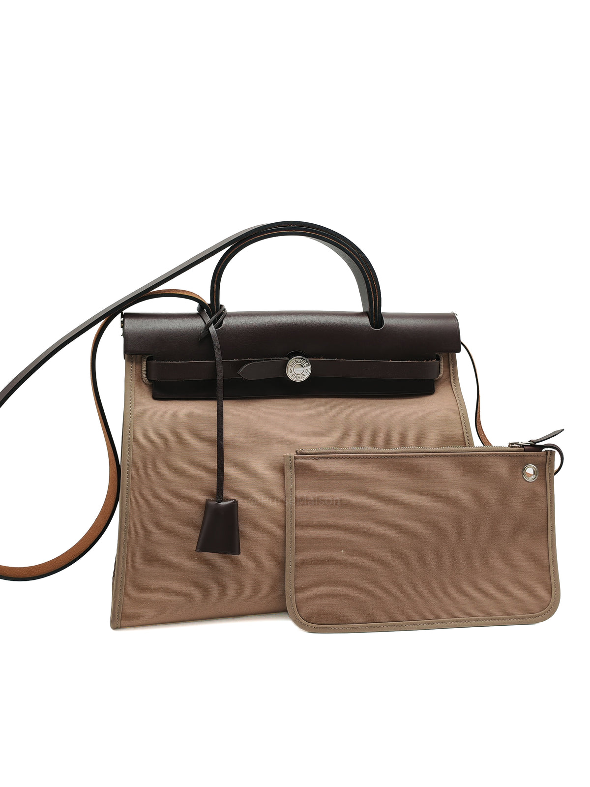 Hermes Herbag Zip 31 in Ebene Leather & Etoupe Canvas Palladium Hardware Stamp T(2015) | Purse Maison Luxury Bags Shop