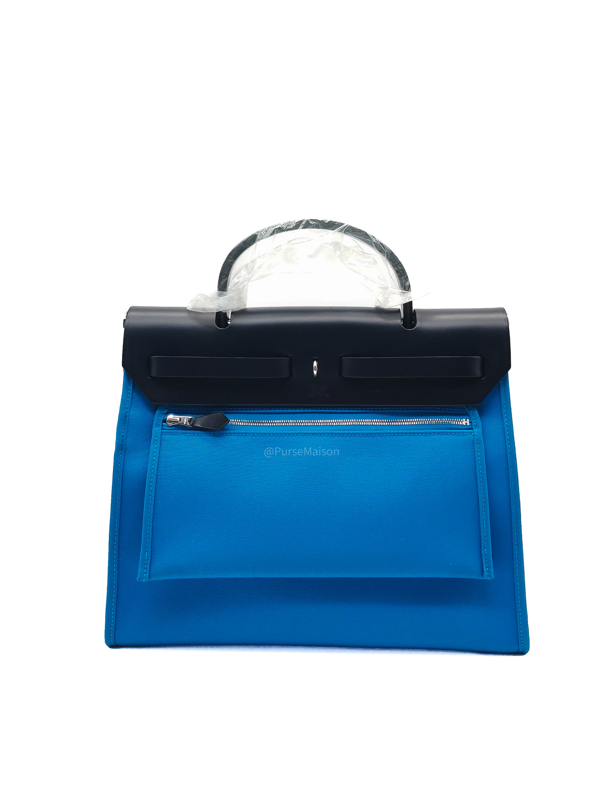 Hermes Herbag Zip 31 in Bleu Indigo Vache Hunter and Bleu Zanzibar Toile Canvas Palladium Hardware Stamp A (2017) | Purse Maison Luxury Bags Shop