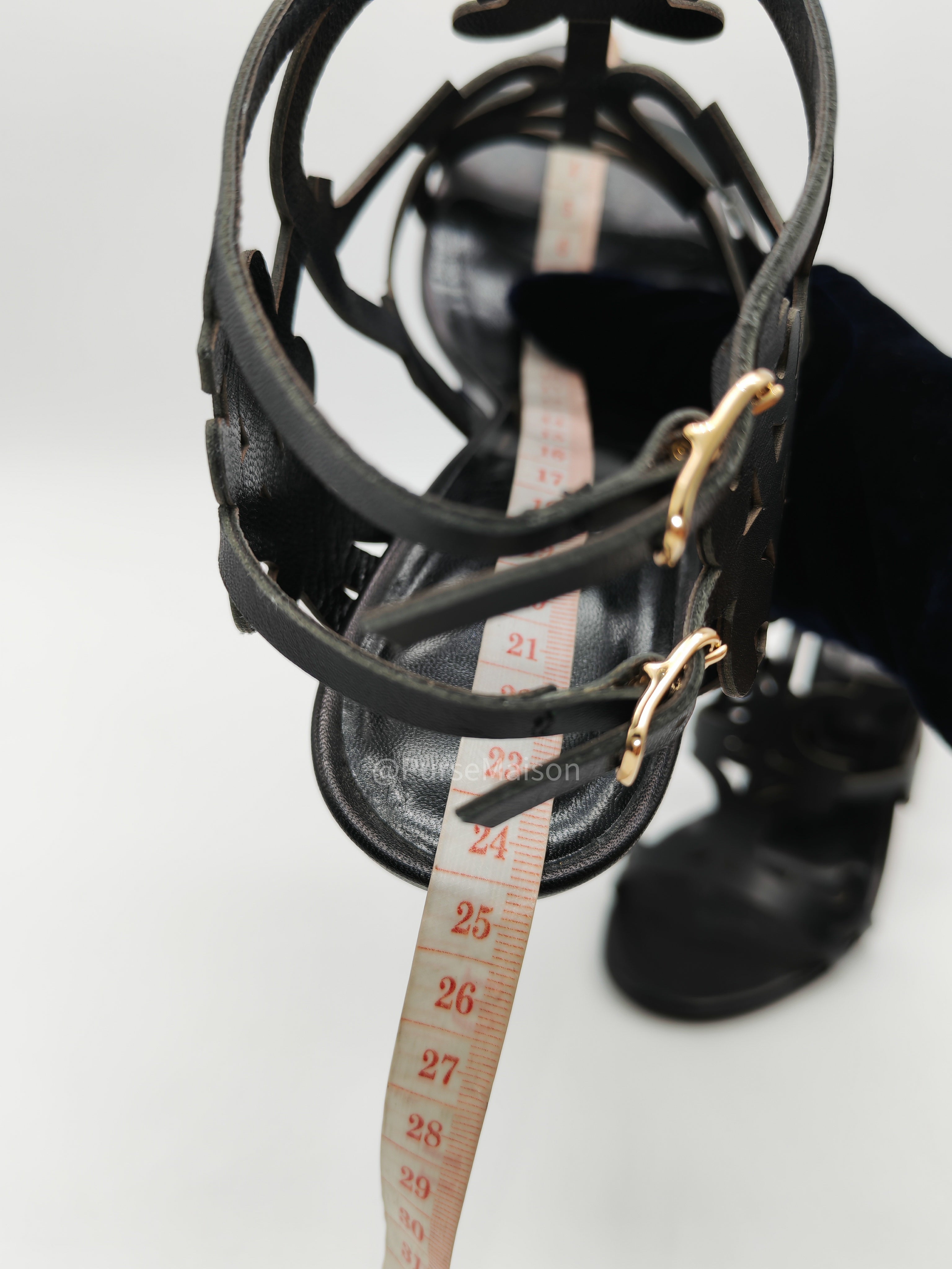 Hermes Keira Ankle Sandals in Black Calfskin Leather Size 37 (24 cm)