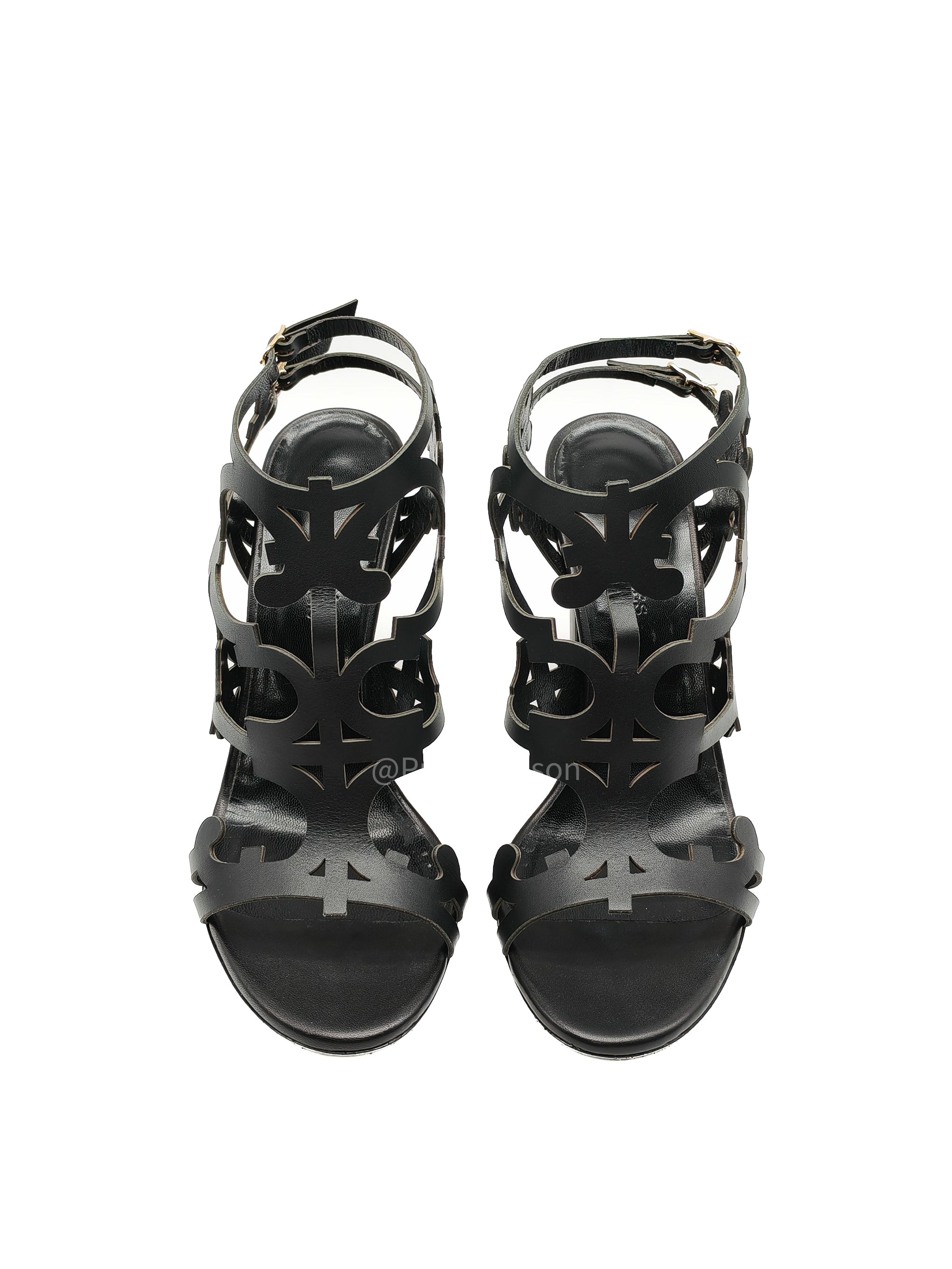 Hermes Keira Ankle Sandals in Black Calfskin Leather Size 37 (24 cm)