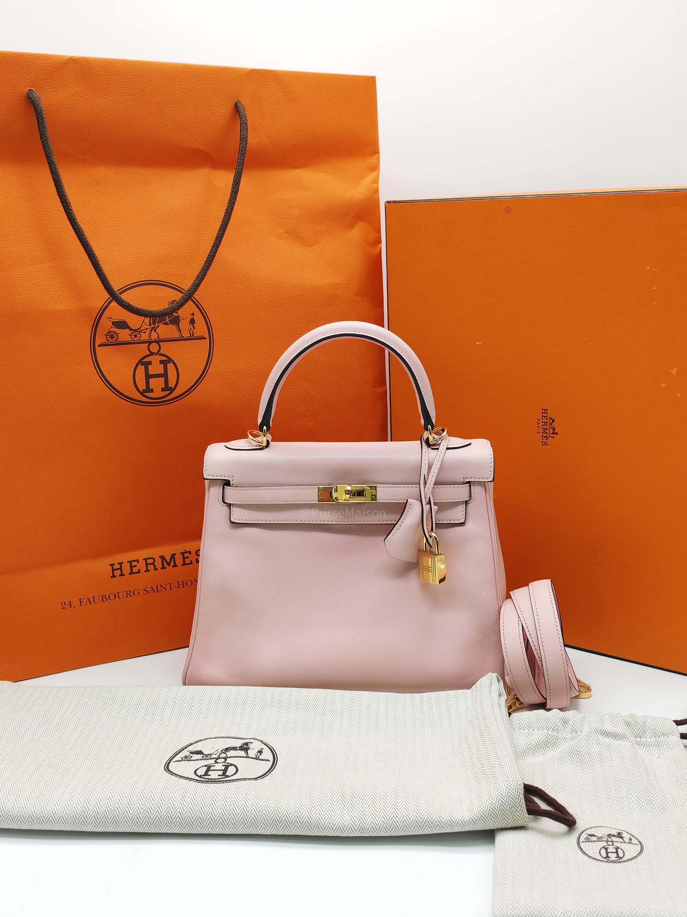 Hermes Kelly 25 Retourne in Rose Sakura Swift Leather and Gold Hardware Stamp T (2015)