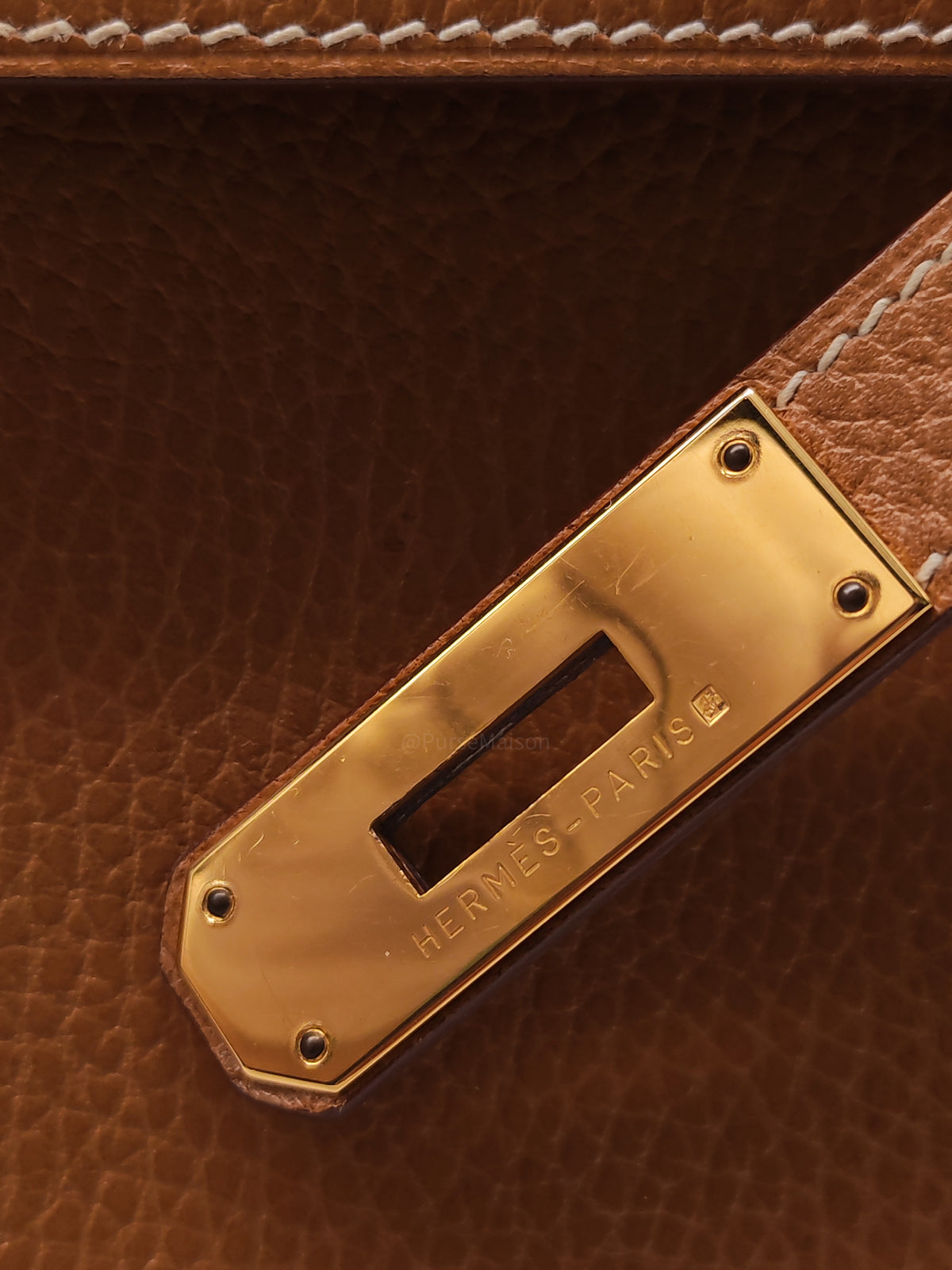 Hermes Kelly 35 in Gold Ardennes Leather Gold Hardware Stamp X Circle (1994)