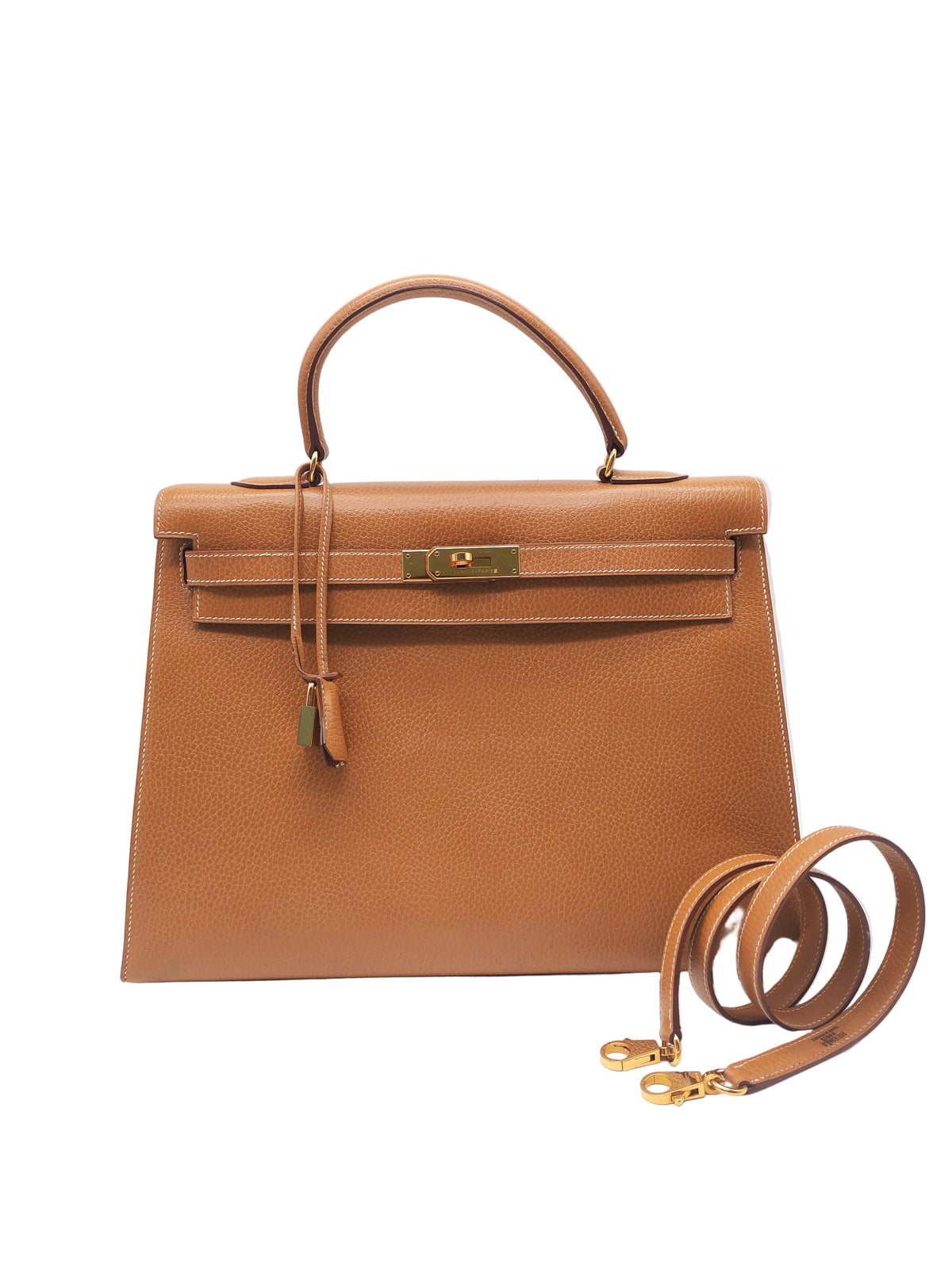 Hermes Kelly 35 in Gold Ardennes Leather Gold Hardware Stamp X Circle (1994)