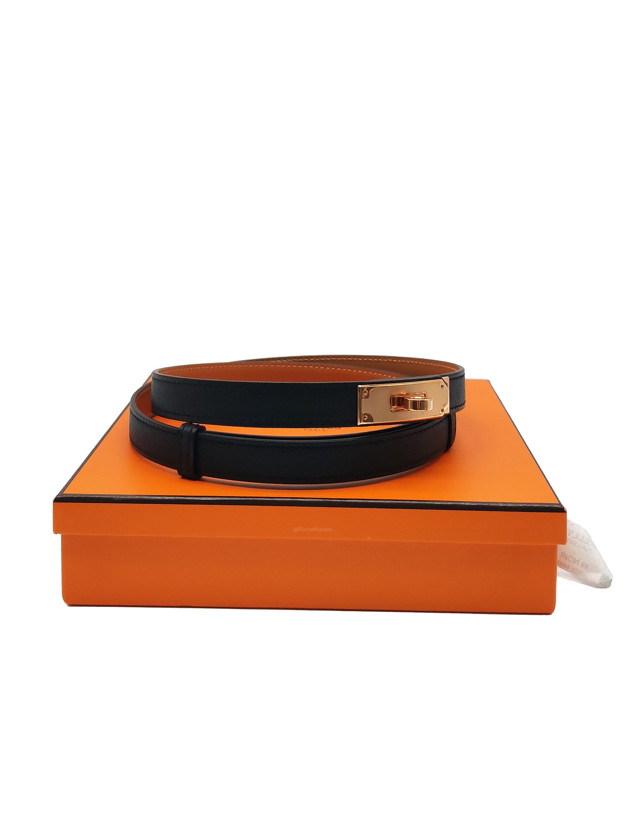 Hermes Kelly Belt in Black Epsom Leather Rose Gold Hardware Stamp W(2024)