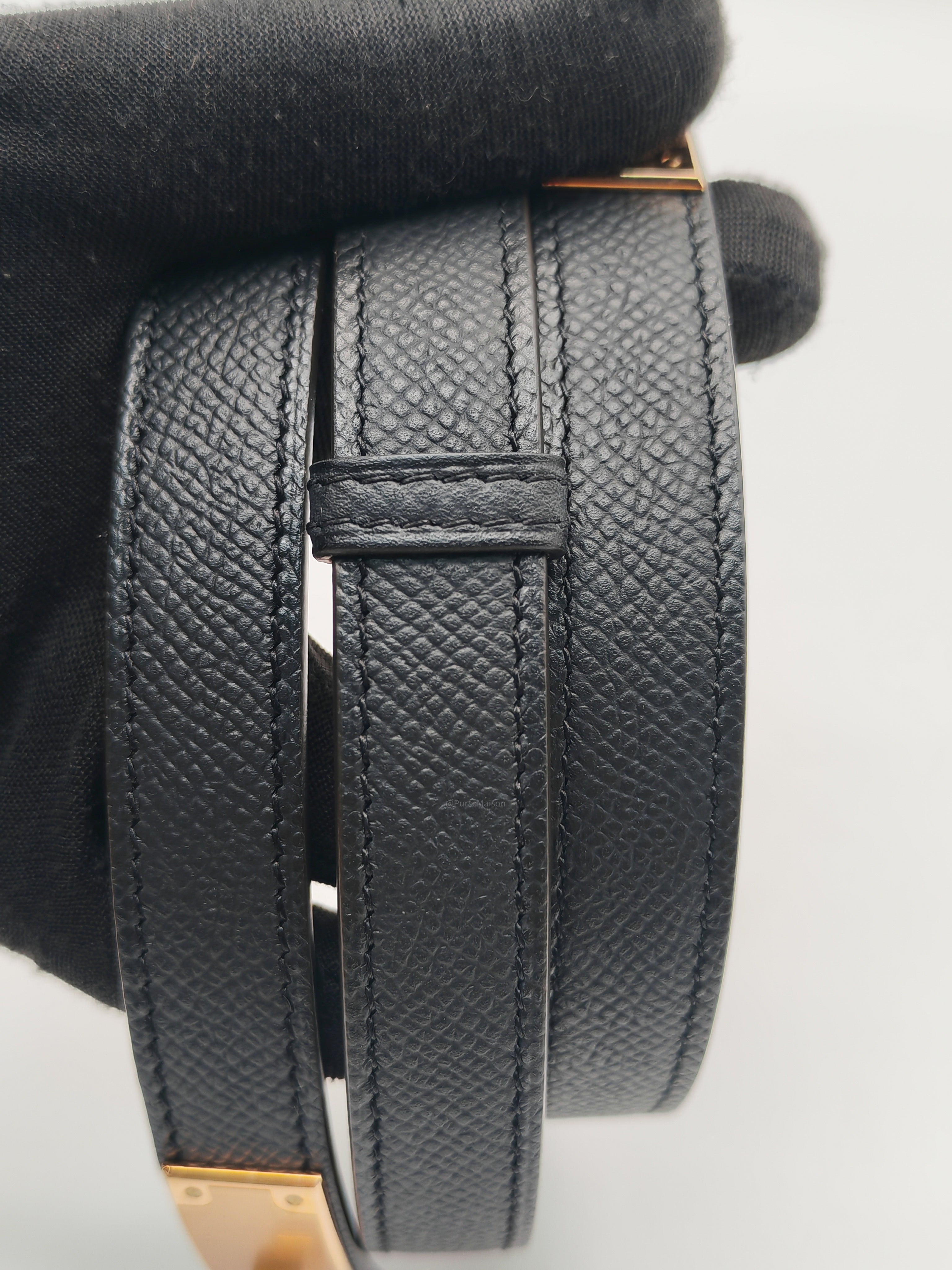 Hermes Kelly Belt in Black Epsom Leather Rose Gold Hardware Stamp W(2024)