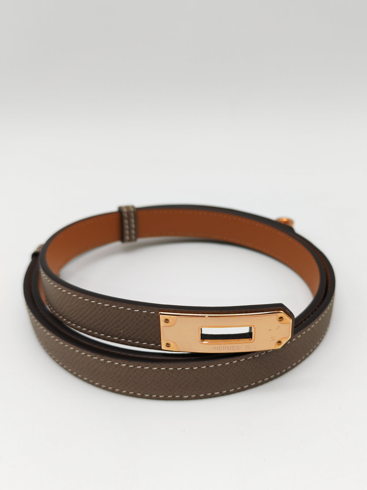 Hermes Kelly Belt Etoupe Epsom Leather Rose Gold Hardware Stamp B (2023)
