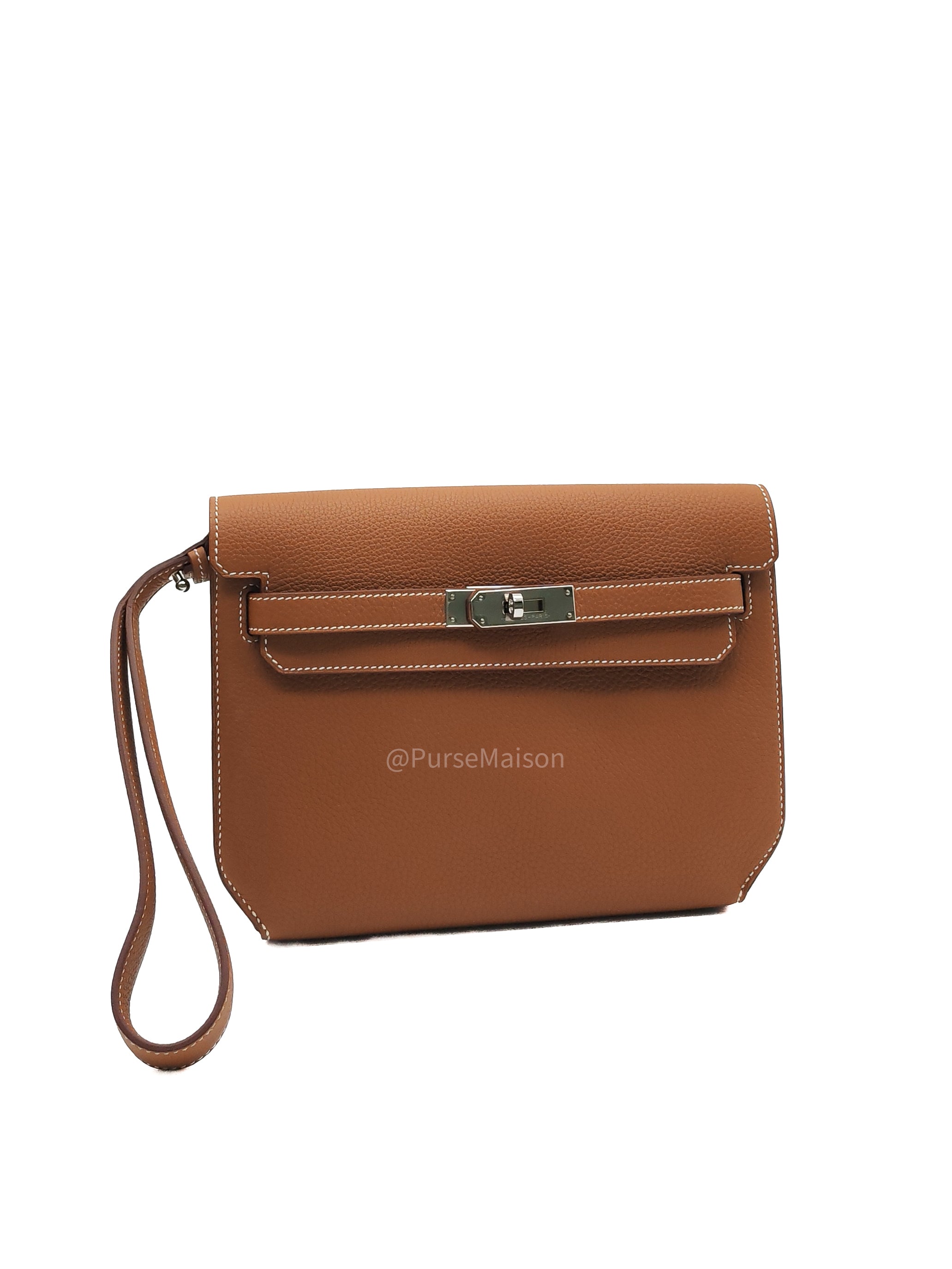 Hermes Kelly Depeches 25 Pouch in Gold Togo Leather and Palladium Hardware Stamp B (2023)