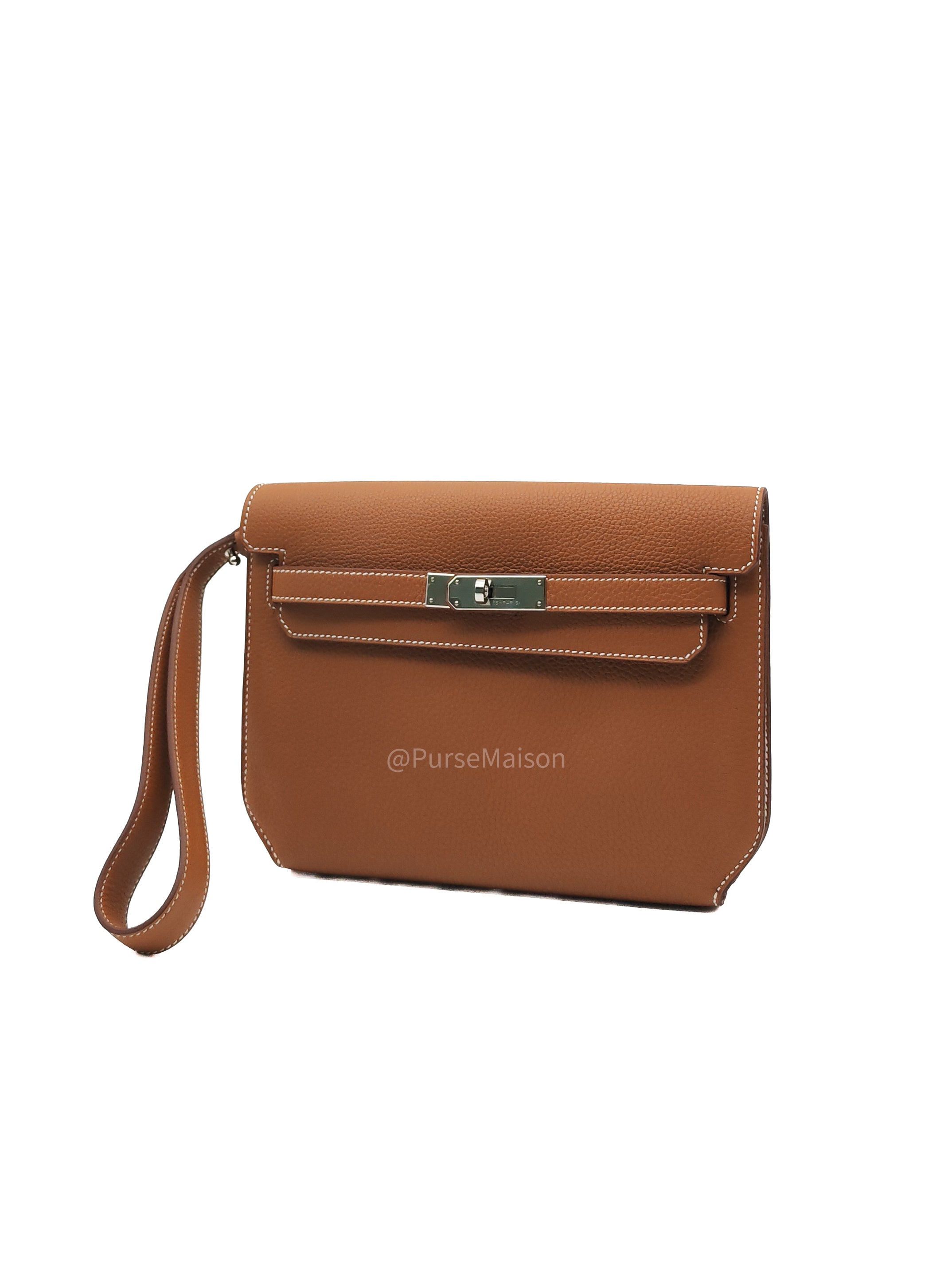 Hermes Kelly Depeches 25 Pouch in Gold Togo Leather and Palladium Hardware Stamp B (2023)