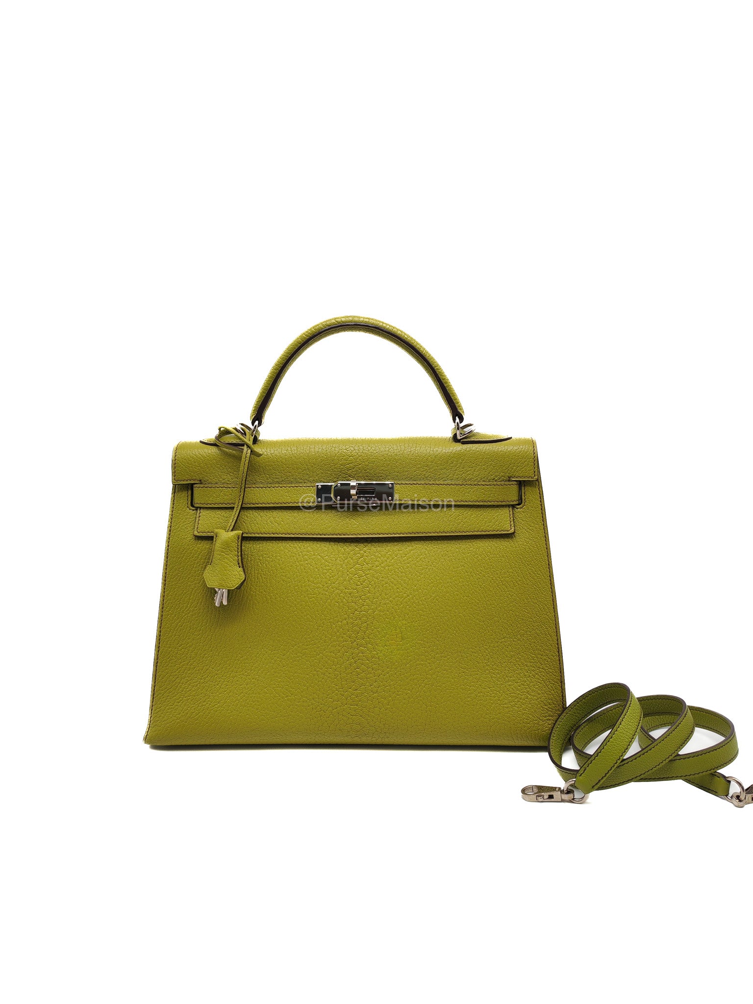 Hermes Kelly 32 in Vert Anis Cheve Mysore Leather Palladium Hardware Stamp J Square(2006)