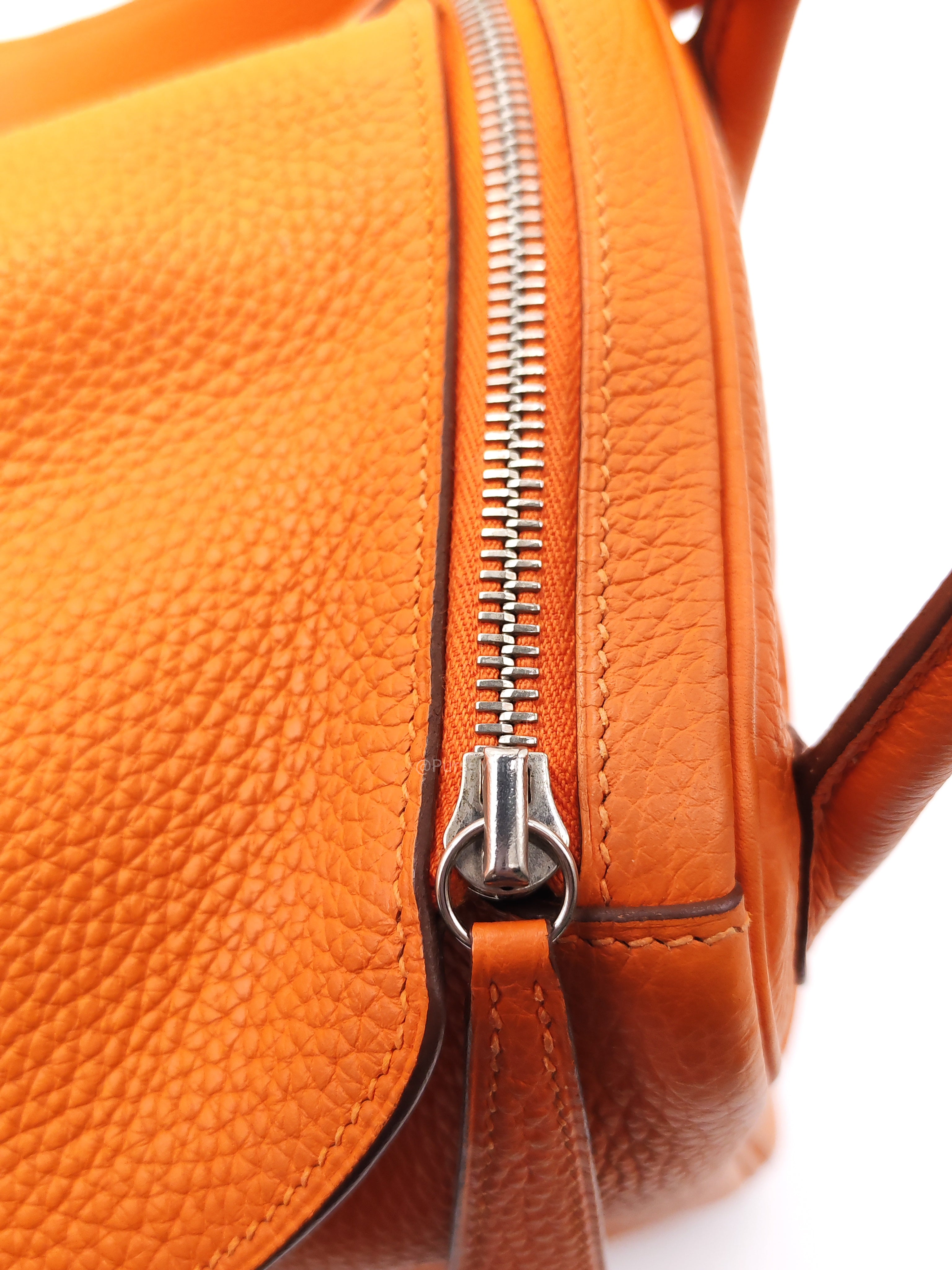 Hermes Lindy 30 in Orange Clemence Leather Palladium Hardware Stamp O Square(2011)
