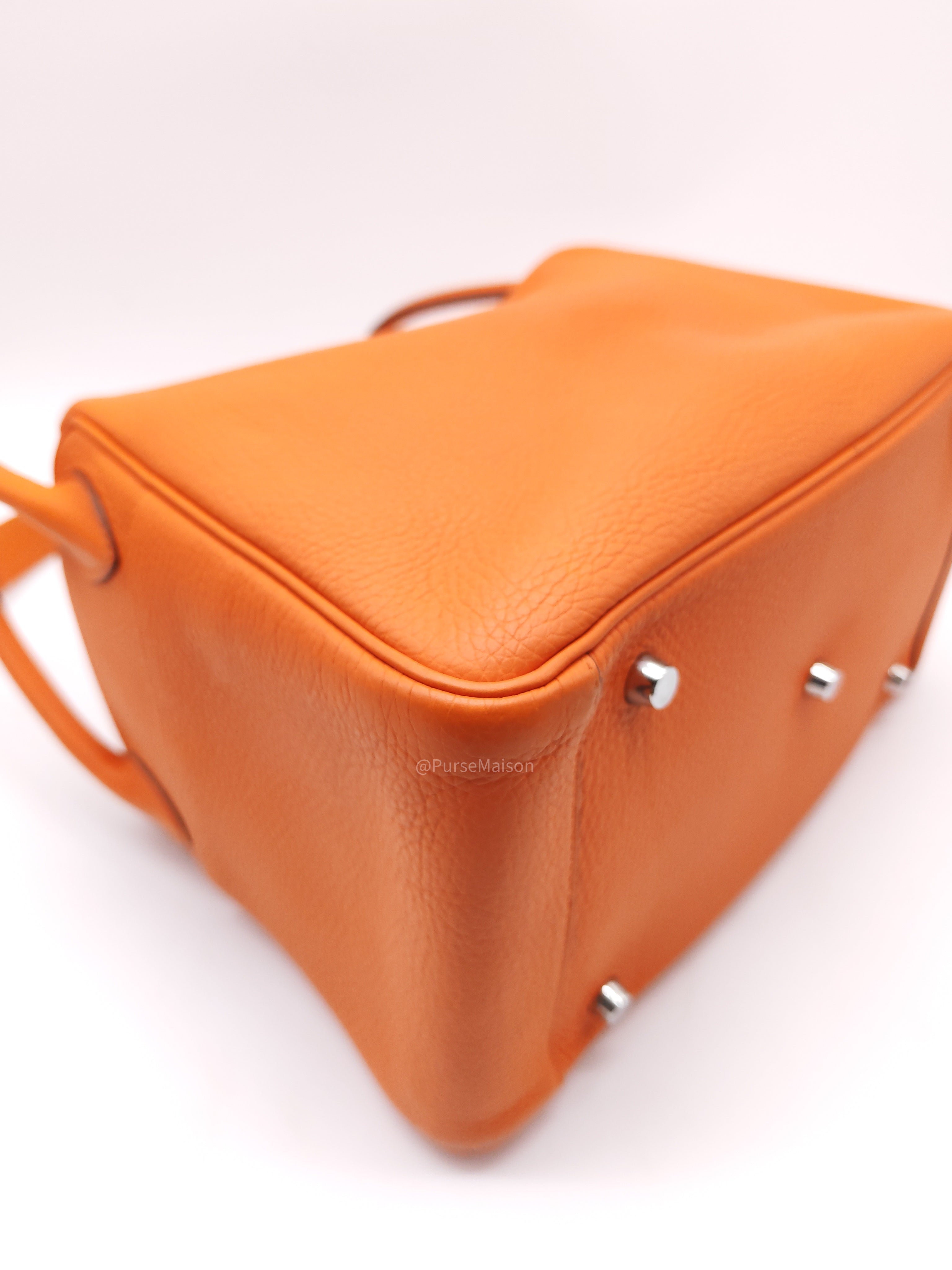 Hermes Lindy 30 in Orange Clemence Leather Palladium Hardware Stamp O Square(2011)