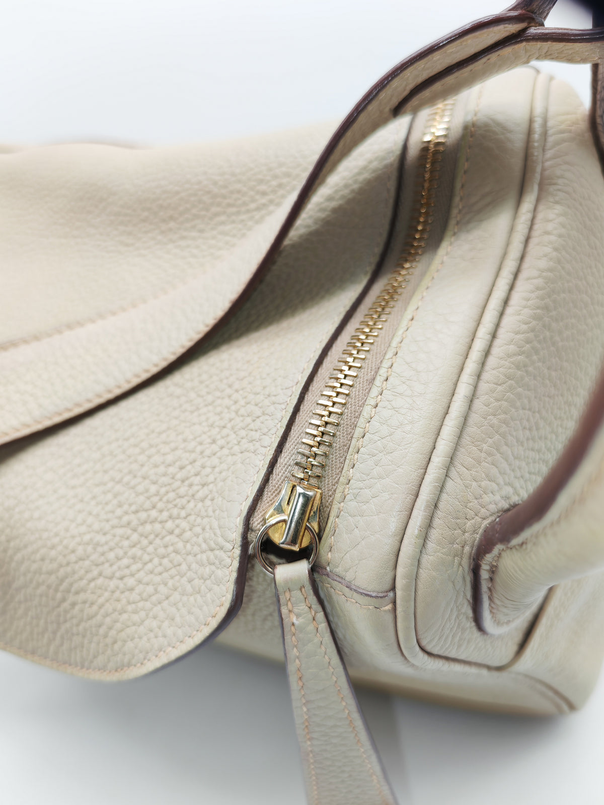 Hermes Lindy 30 in Trench Clemence Leather Gold Hardware Stamp Square Q (2013)