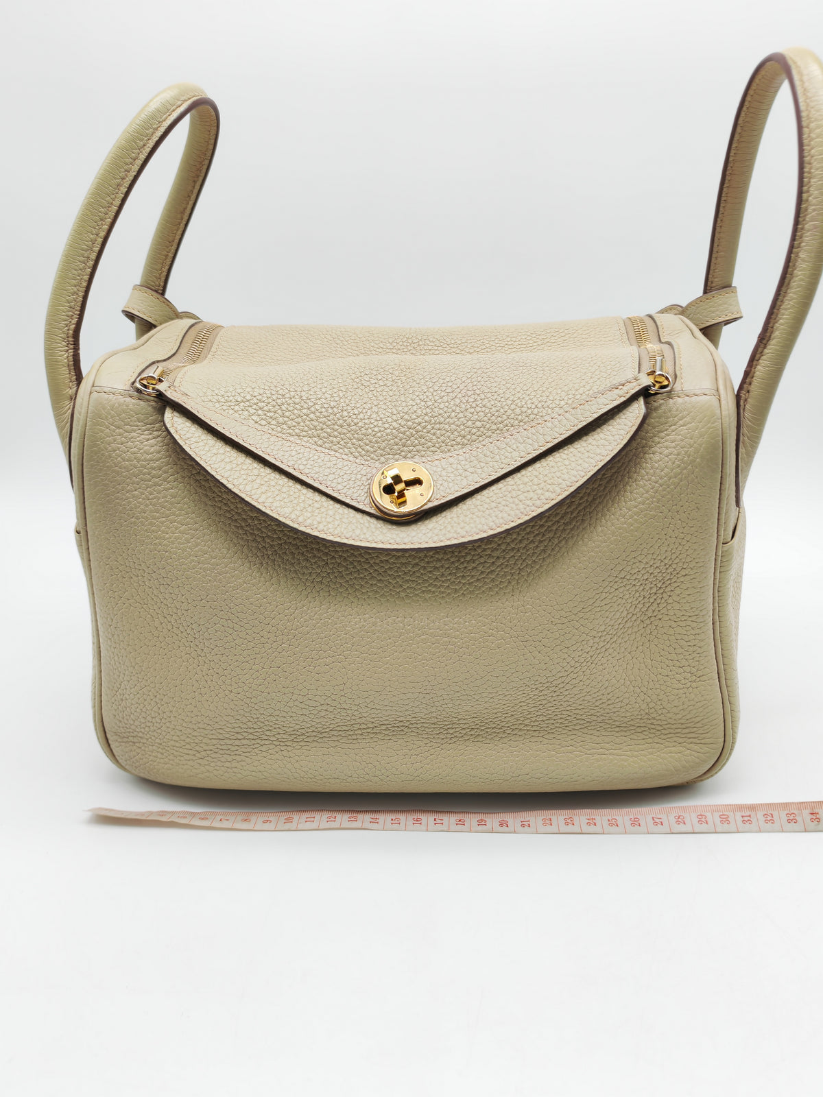 Hermes Lindy 30 in Trench Clemence Leather Gold Hardware Stamp Square Q (2013)