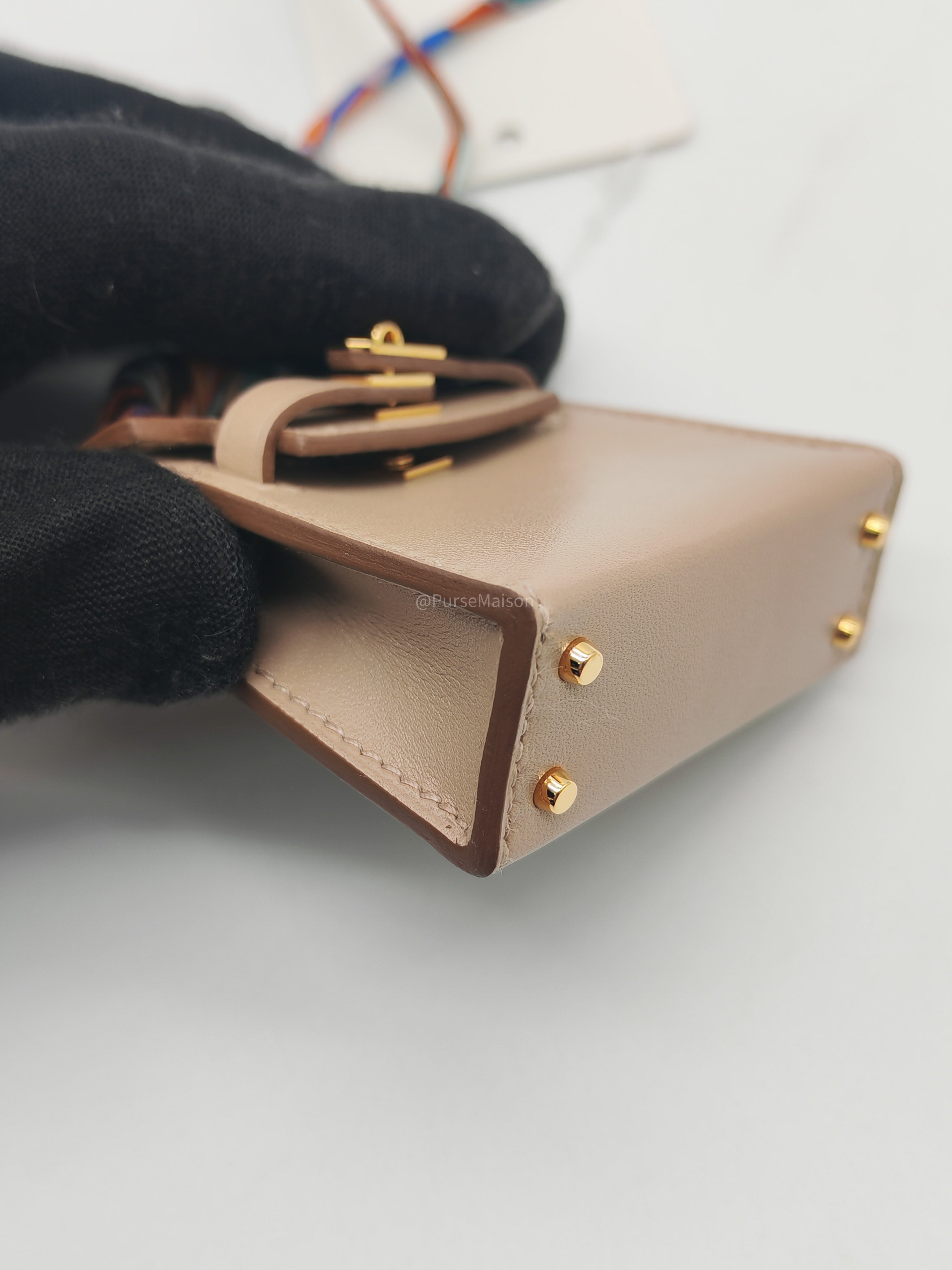Hermès Mini Kelly Twilly Bag Charm in Argile Tadelakt Leather Gold Hardware Stamp Z(2021)
