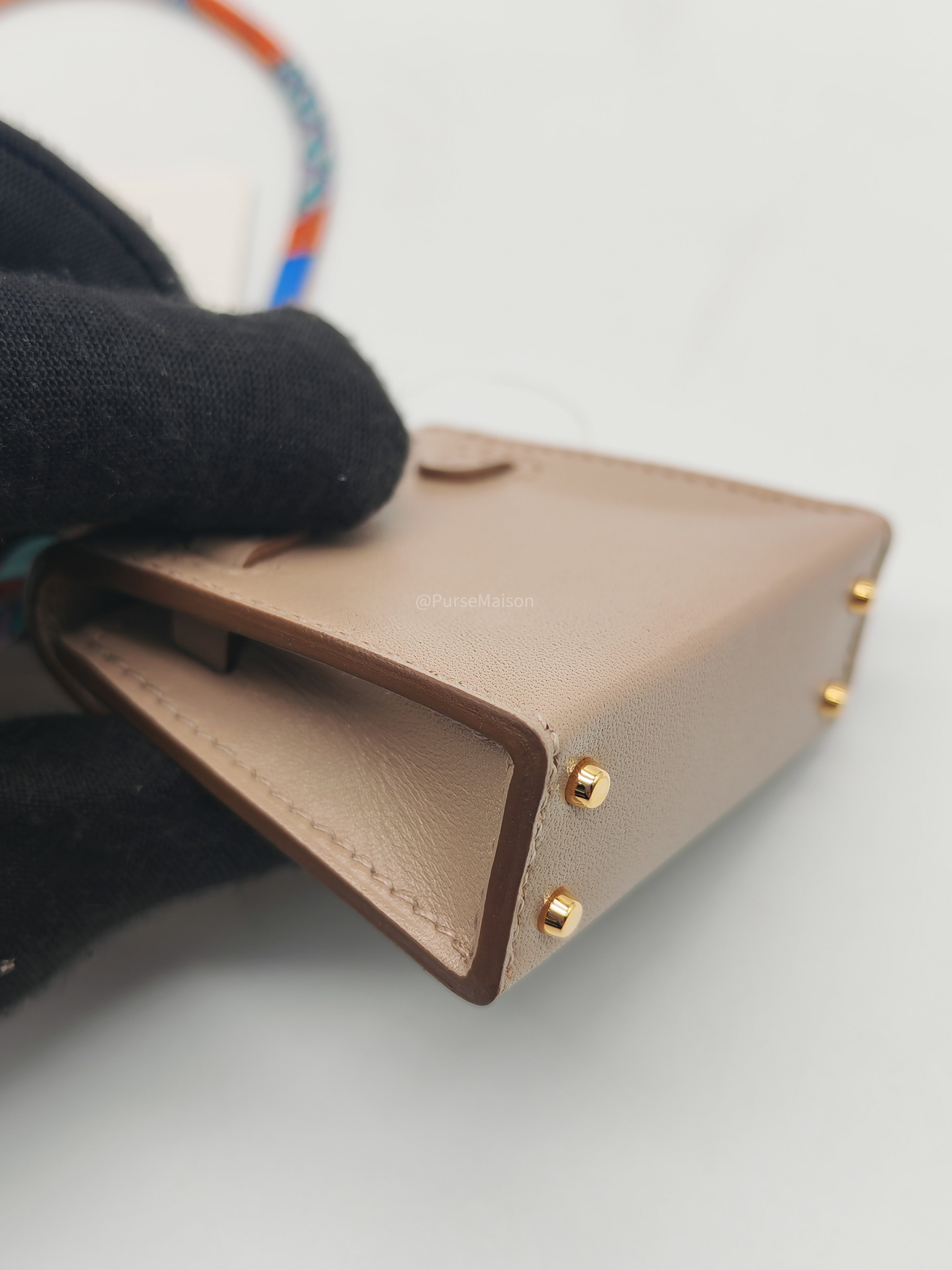 Hermès Mini Kelly Twilly Bag Charm in Argile Tadelakt Leather Gold Hardware Stamp Z(2021)
