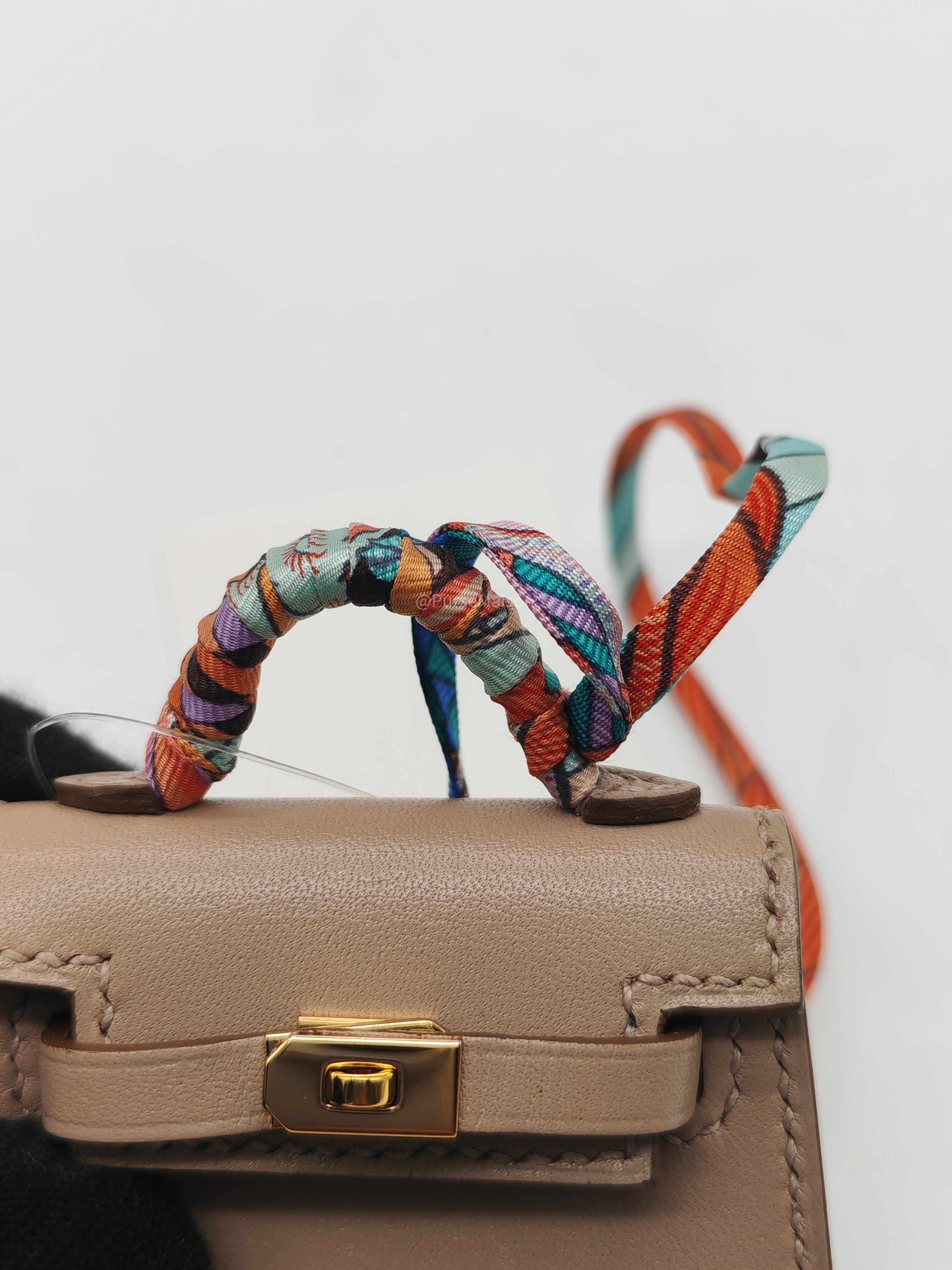 Hermès Mini Kelly Twilly Bag Charm in Argile Tadelakt Leather Gold Hardware Stamp Z(2021)