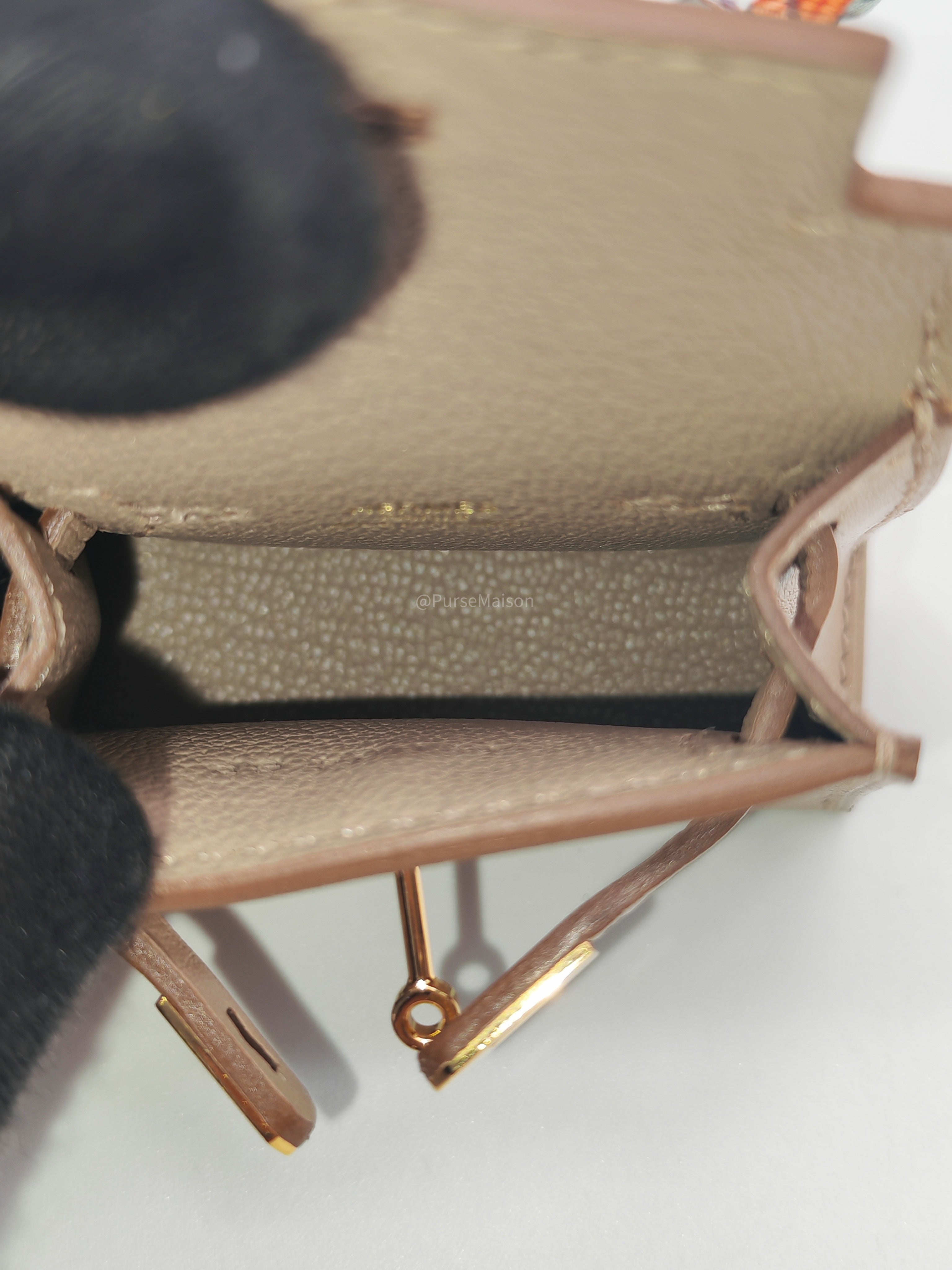 Hermès Mini Kelly Twilly Bag Charm in Argile Tadelakt Leather Gold Hardware Stamp Z(2021)