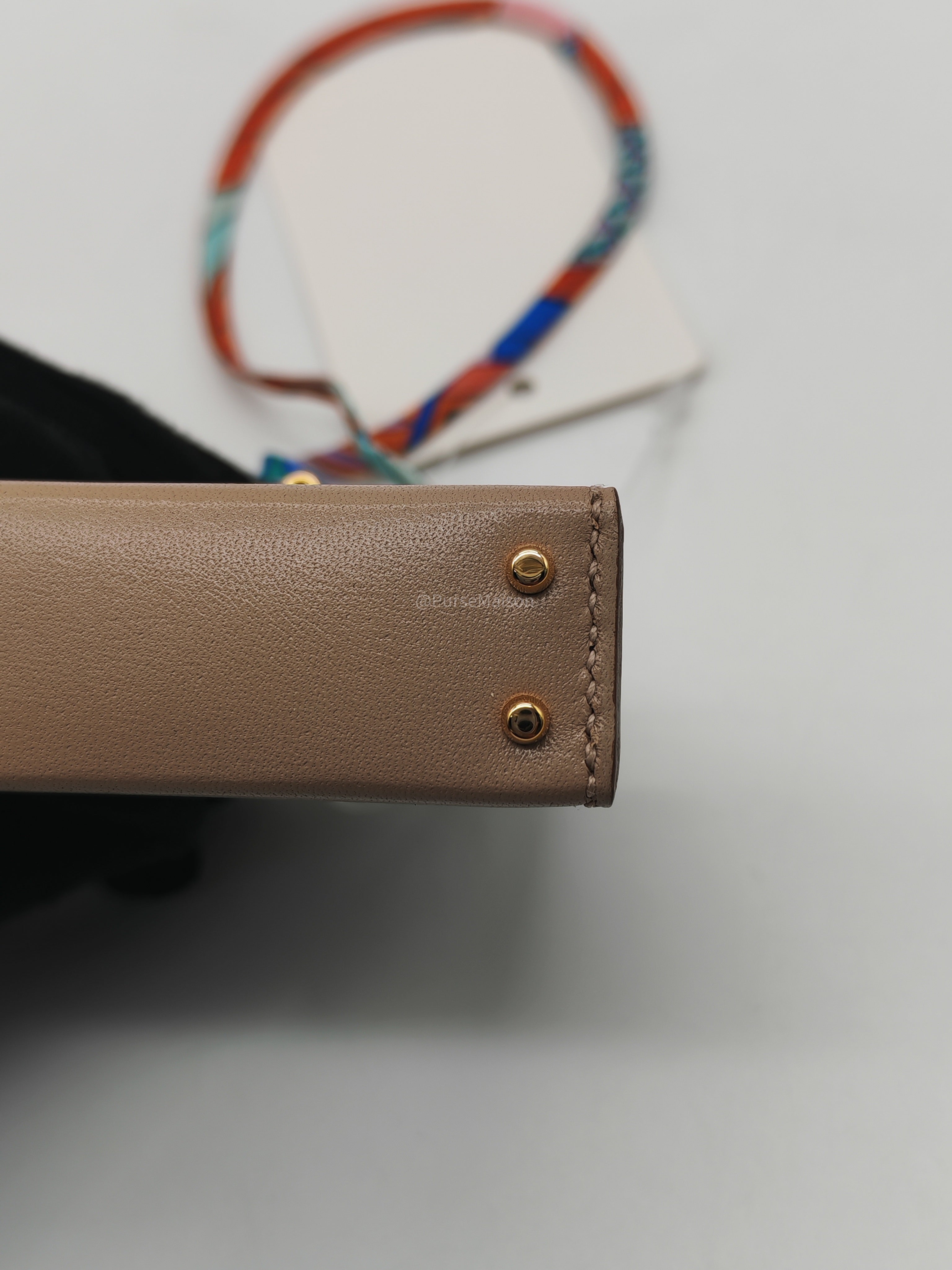 Hermès Mini Kelly Twilly Bag Charm in Argile Tadelakt Leather Gold Hardware Stamp Z(2021)