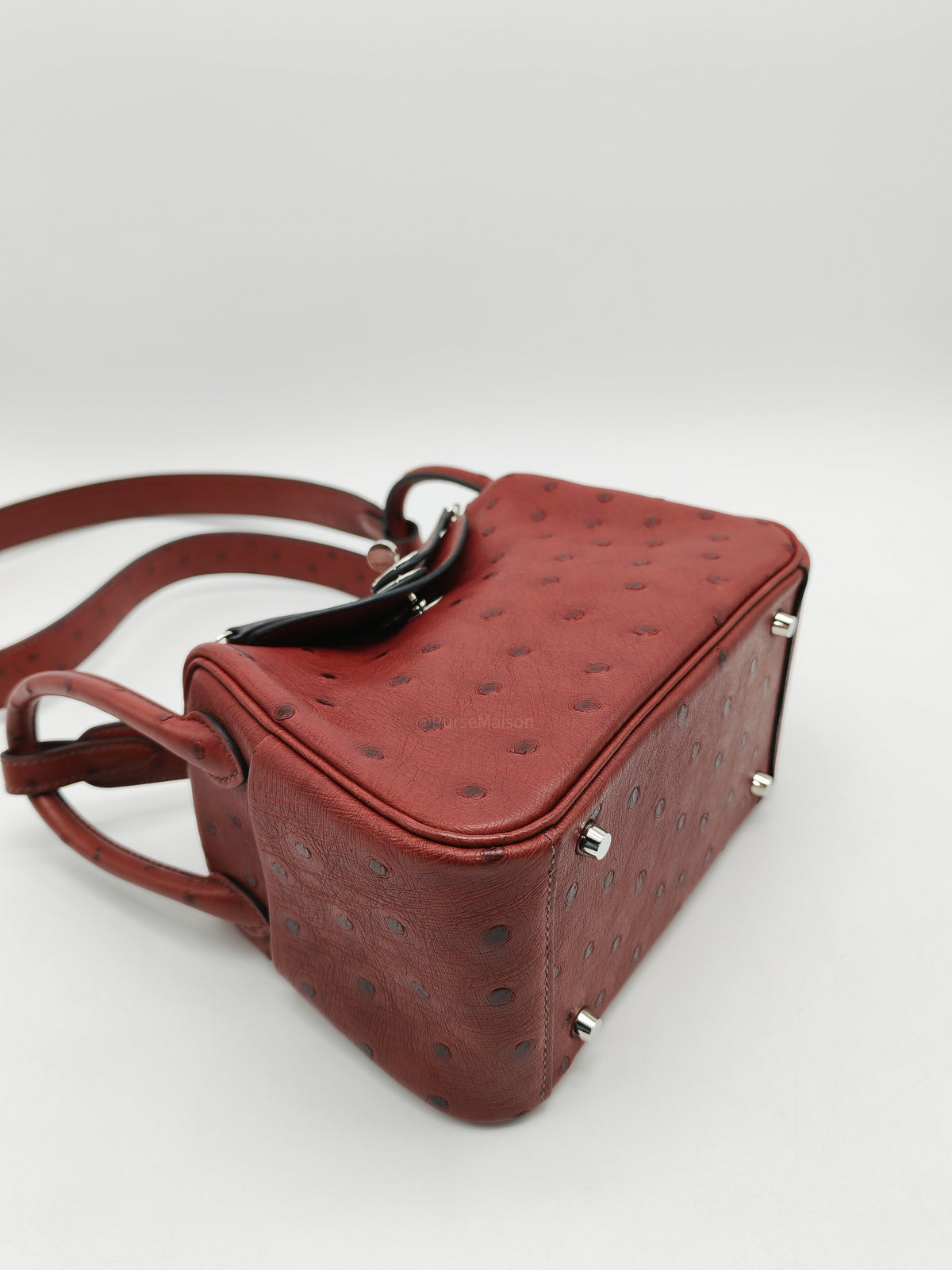 Hermes Mini Lindy in Rouge H Ostrich Leather Palladium Hardware Stamp K (2025)
