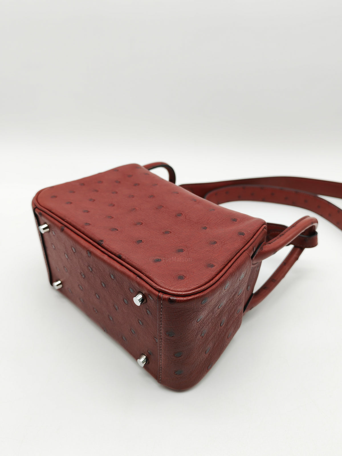 Hermes Mini Lindy in Rouge H Ostrich Leather Palladium Hardware Stamp K (2025)