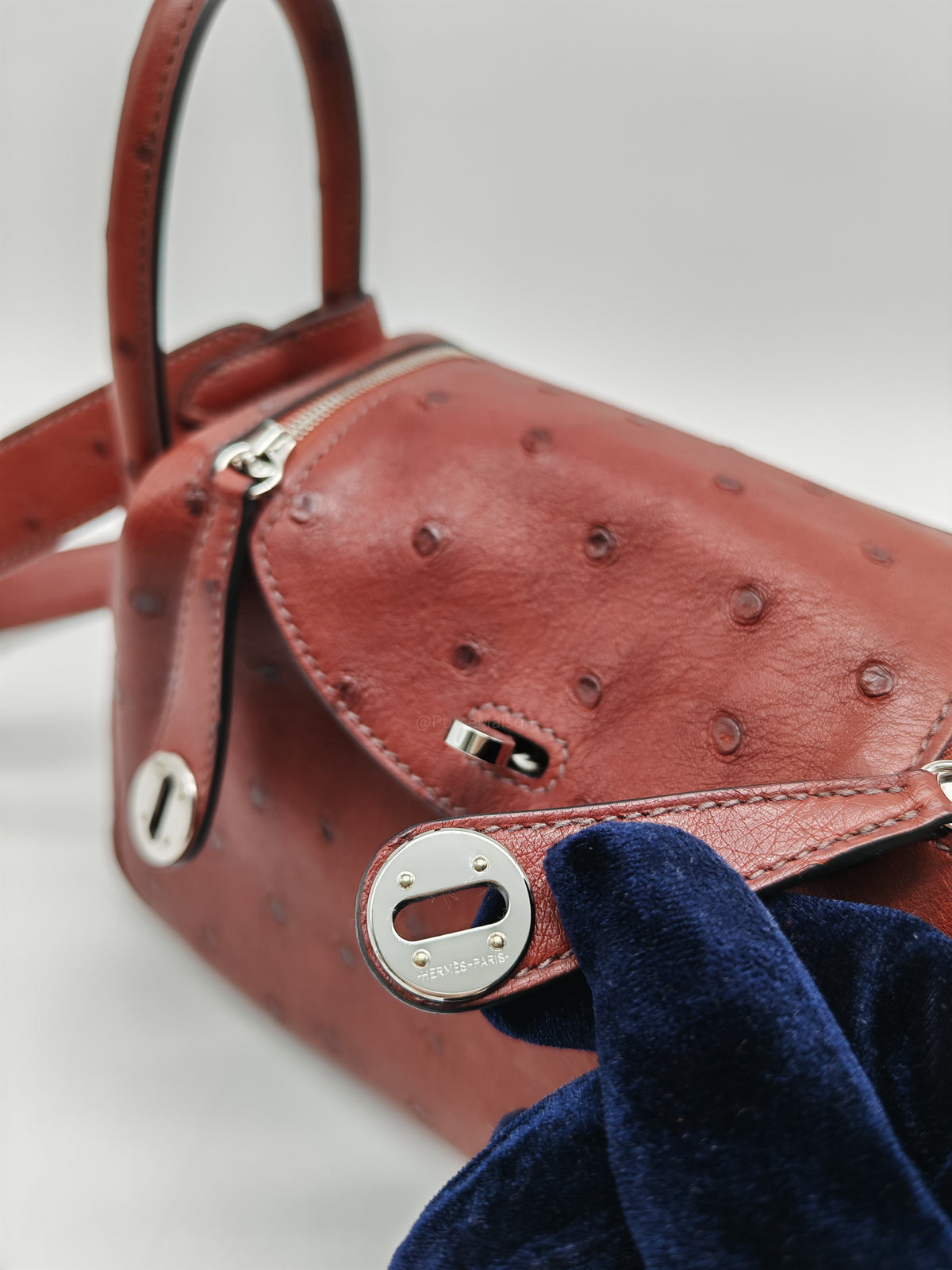 Hermes Mini Lindy in Rouge H Ostrich Leather Palladium Hardware Stamp K (2025)