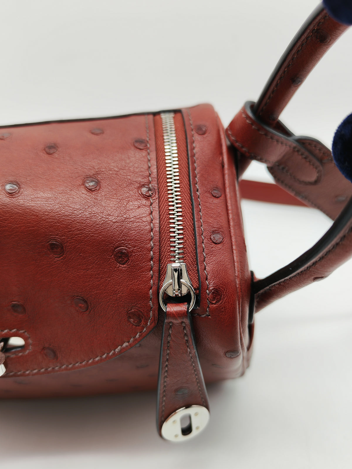 Hermes Mini Lindy in Rouge H Ostrich Leather Palladium Hardware Stamp K (2025)