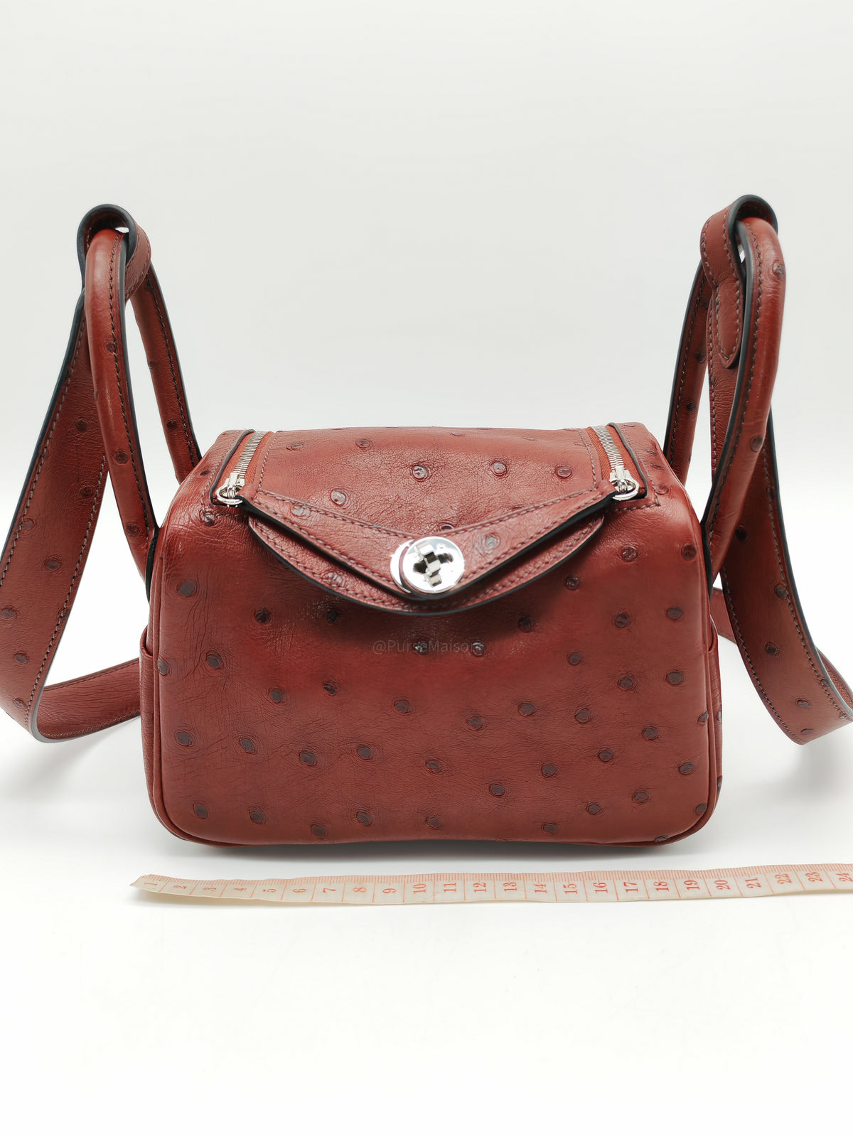 Hermes Mini Lindy in Rouge H Ostrich Leather Palladium Hardware Stamp K (2025)
