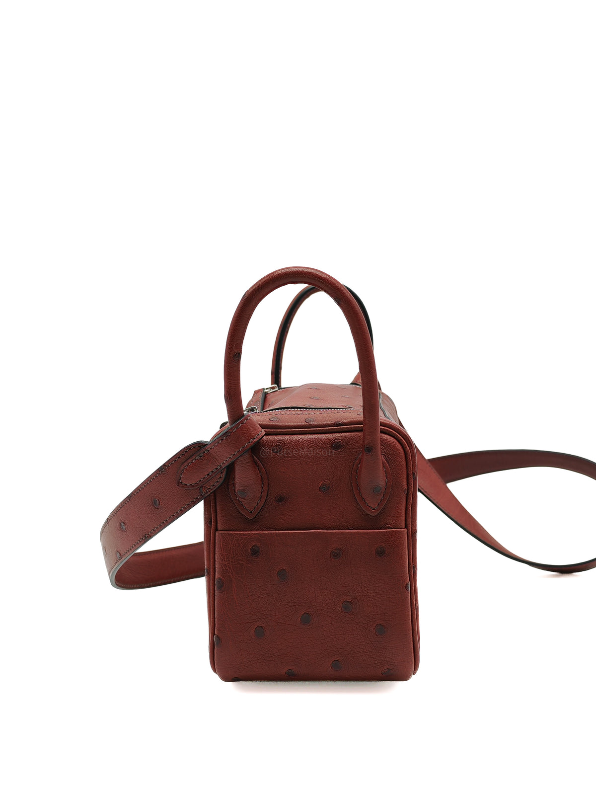 Hermes Mini Lindy in Rouge H Ostrich Leather Palladium Hardware Stamp K (2025)