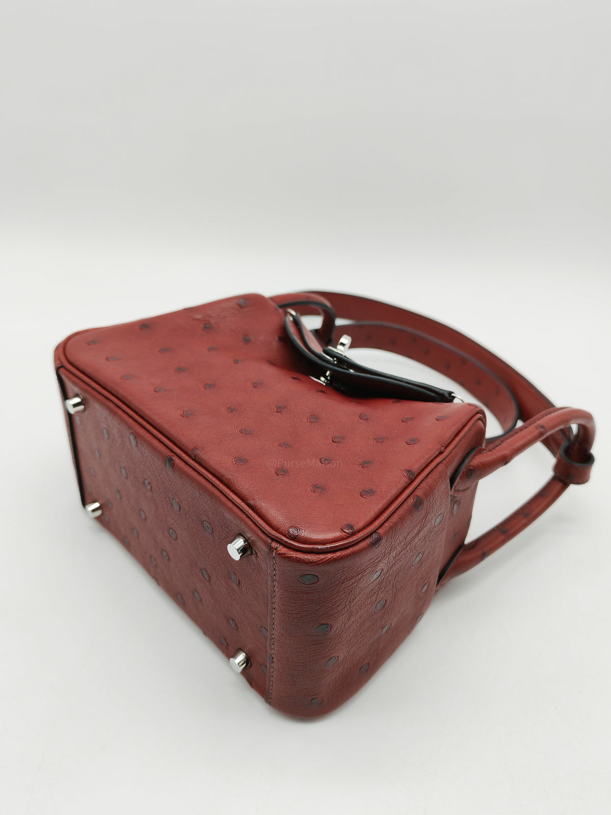 Hermes Mini Lindy in Rouge H Ostrich Leather Palladium Hardware Stamp K (2025)