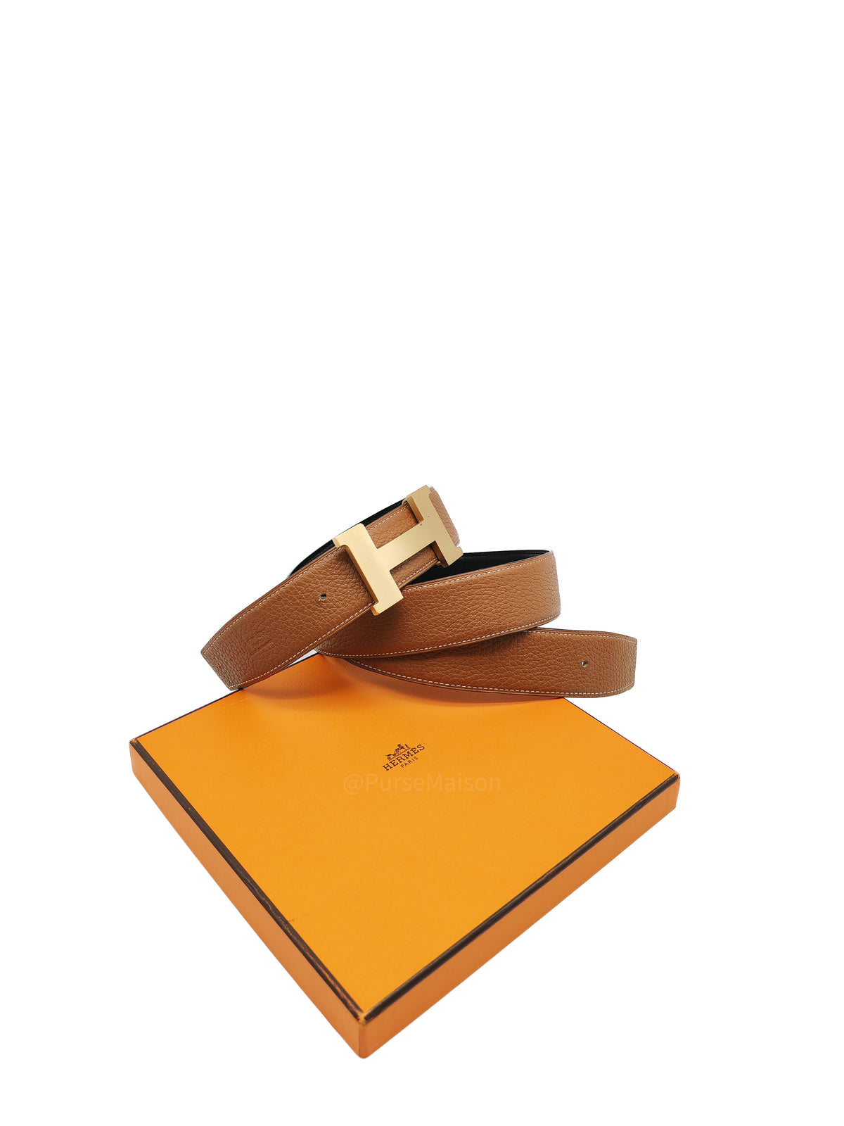 Hermes Reversible Leather Belt in Gold Clemence Leather with Brushed Gold Buckle 90 cm Stamp U (2022)