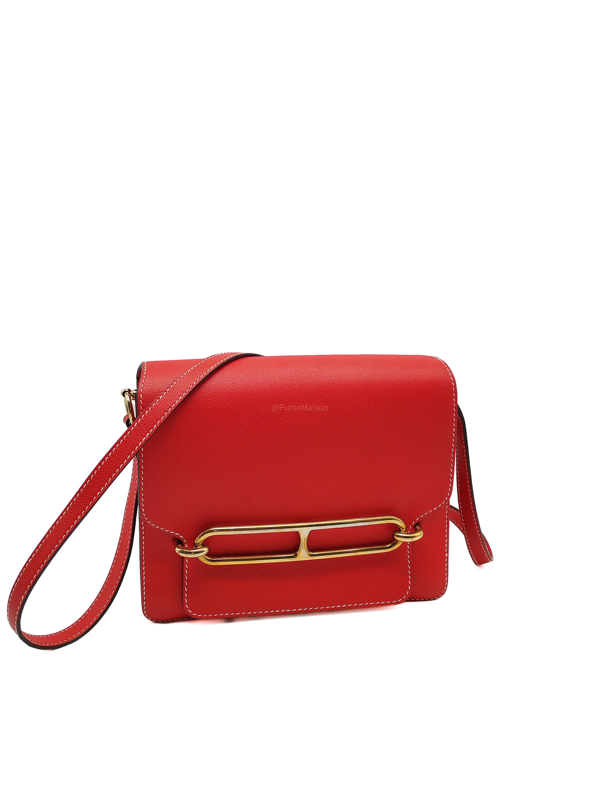 Hermes Roulis 23 in Geranium Evercolor Leather and Gold Hardware Stamp D (2019)