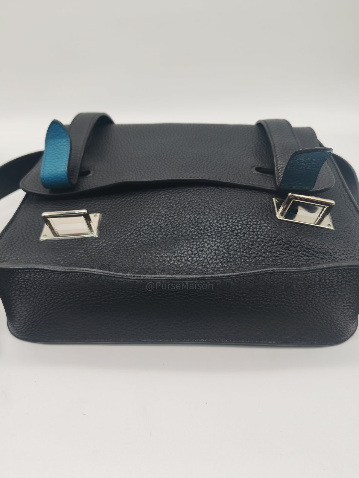 Hermes Steve Messenger Bag in Noir Taurillon Clemence Leather and Palladium Hardware Stamp Square Q (2013) | Purse Maison Luxury Bags Shop