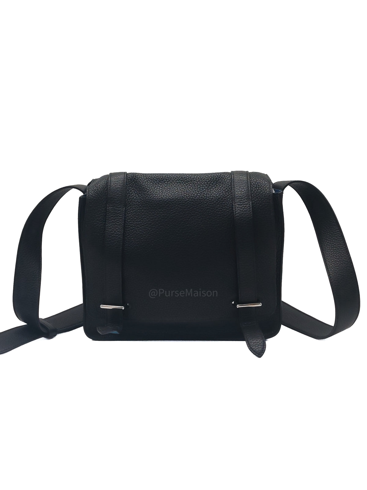 Hermes Steve Messenger Bag in Noir Taurillon Clemence Leather and Palladium Hardware Stamp Square Q (2013) | Purse Maison Luxury Bags Shop