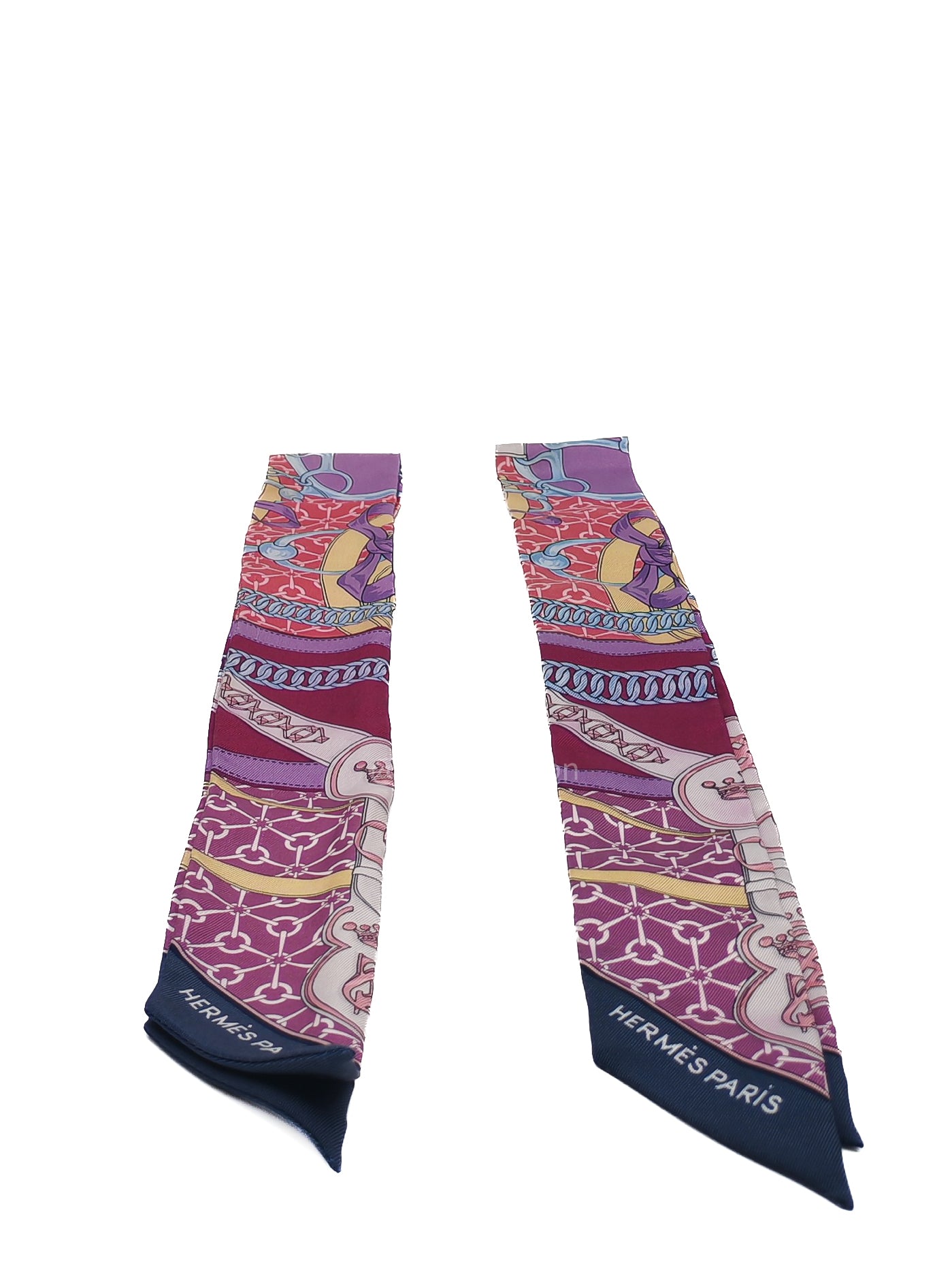 Hermes La Promenade Du Matin Rose, Mauve Silk Twilly (Pair)