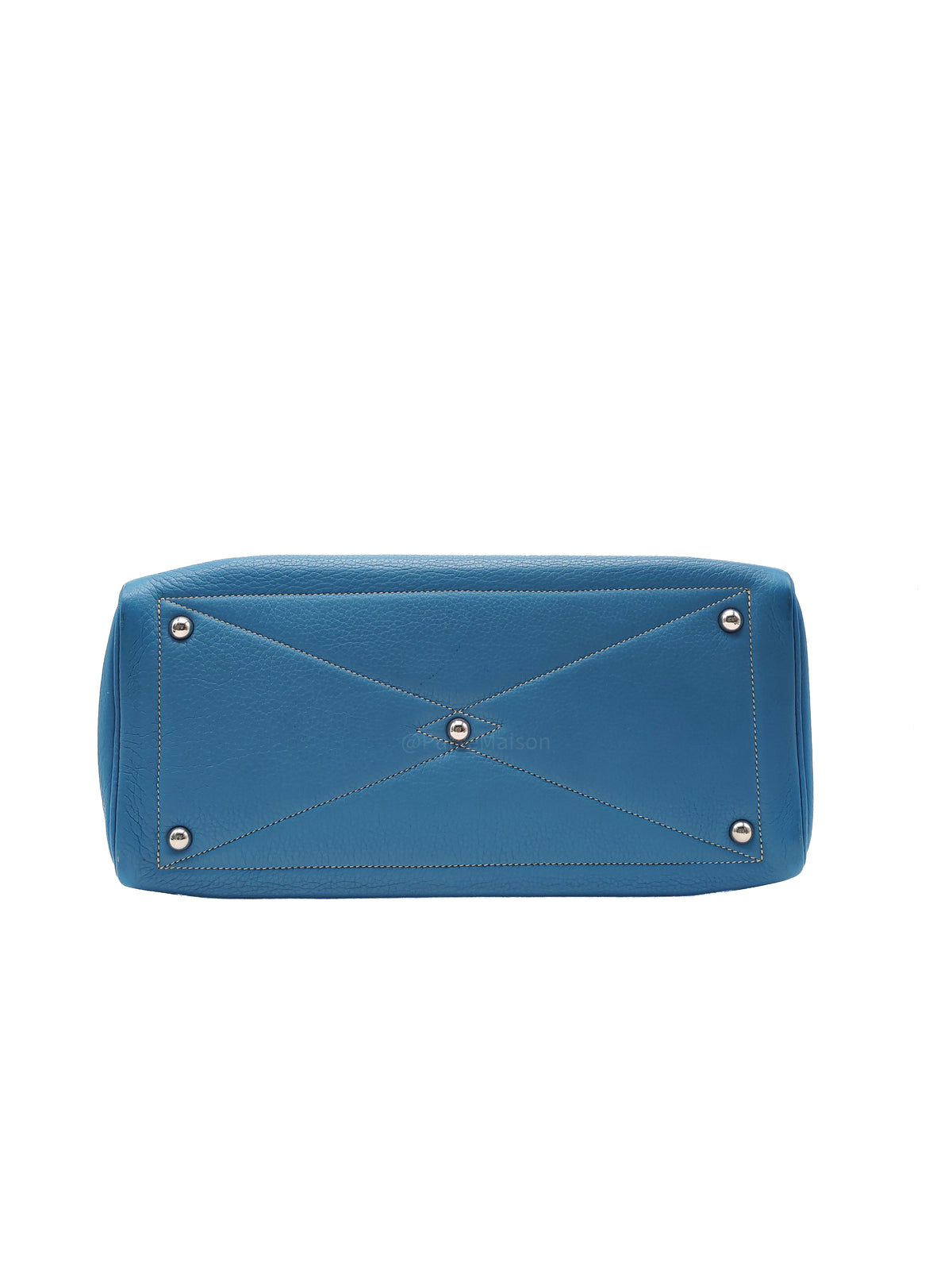 Hermes Victoria ll 35 Bag in Blue Jean Clemence Leather and Palladium Hardware Stamp Square K (2007)