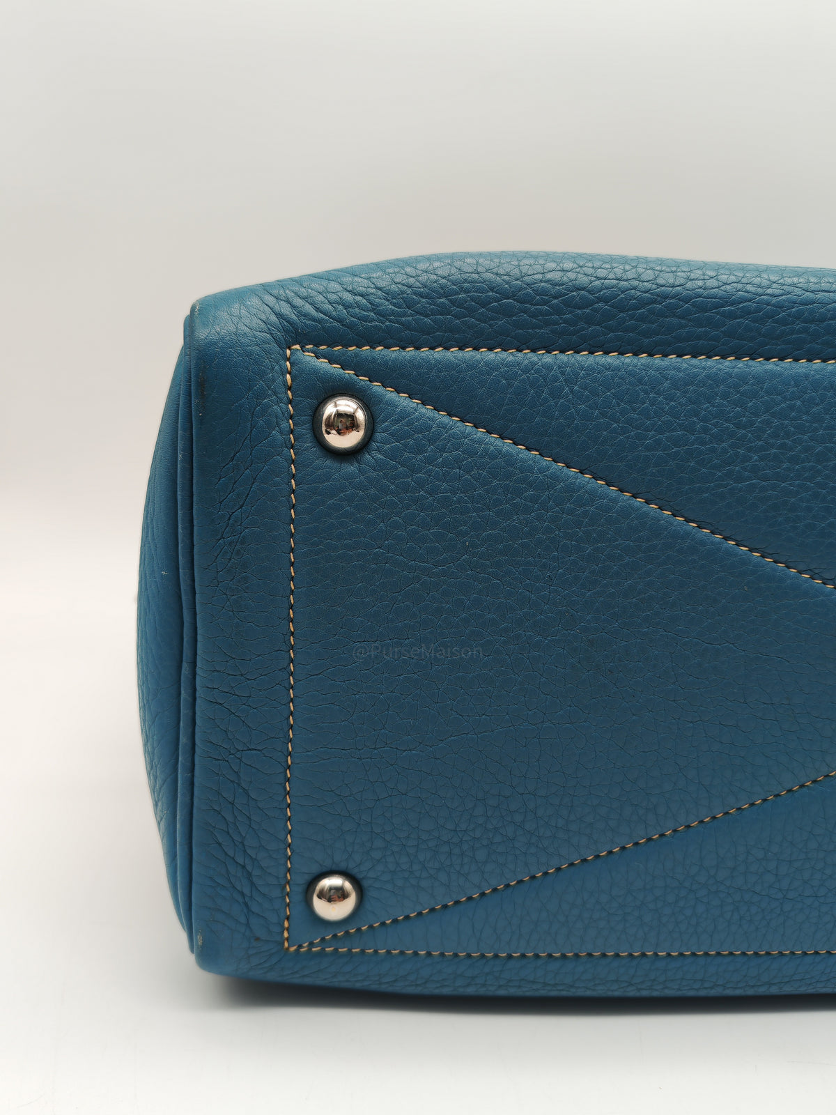 Hermes Victoria ll 35 Bag in Blue Jean Clemence Leather and Palladium Hardware Stamp Square K (2007)
