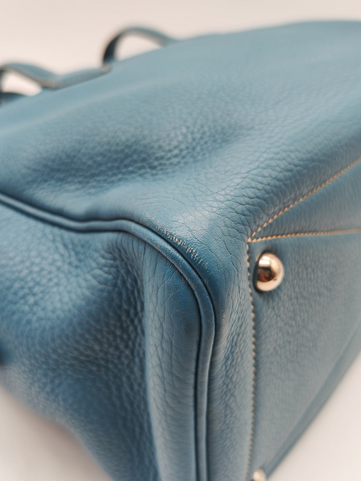 Hermes Victoria ll 35 Bag in Blue Jean Clemence Leather and Palladium Hardware Stamp Square K (2007)