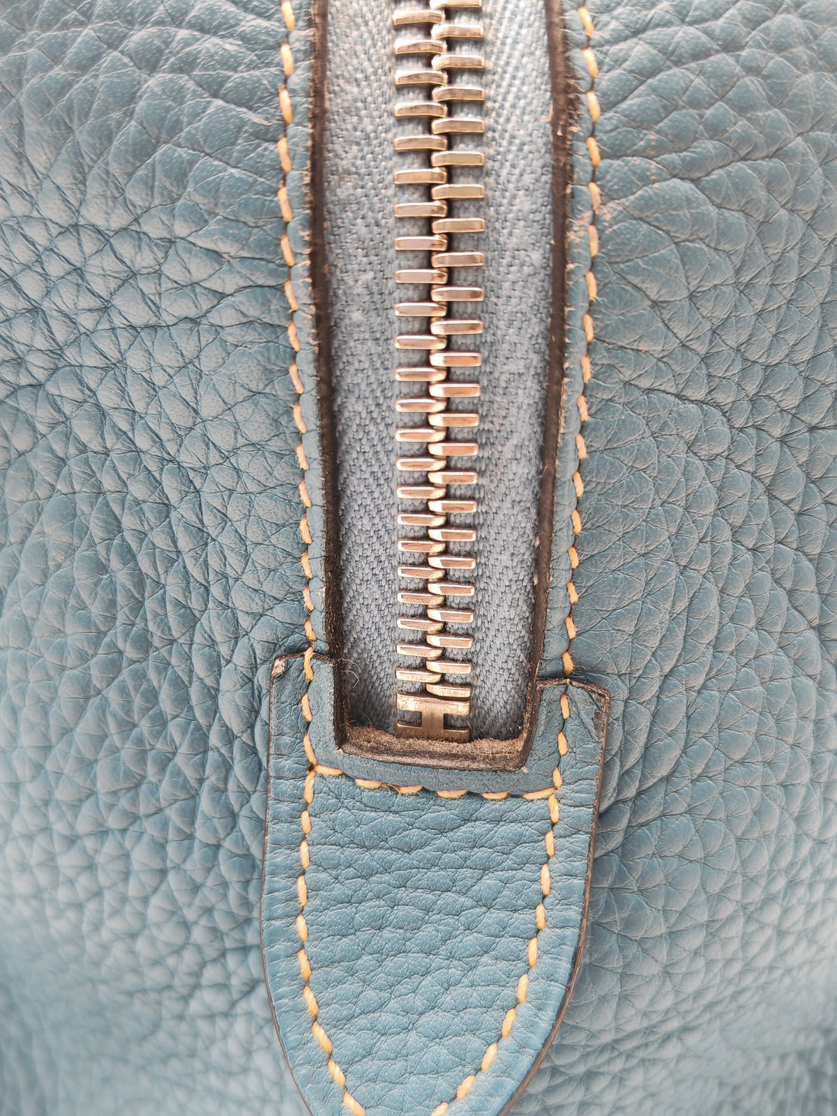 Hermes Victoria ll 35 Bag in Blue Jean Clemence Leather and Palladium Hardware Stamp Square K (2007)