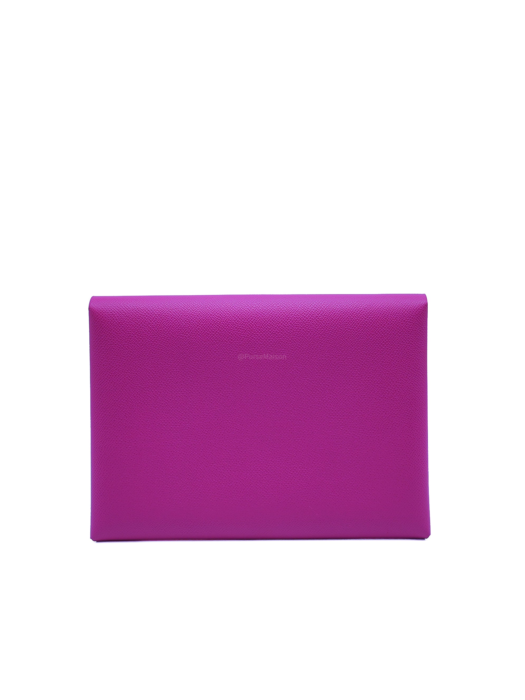 Hermes Calvi Pouch in Rose Pourpre Epsom Leather and Palladium Hardware Stamp C (2018)